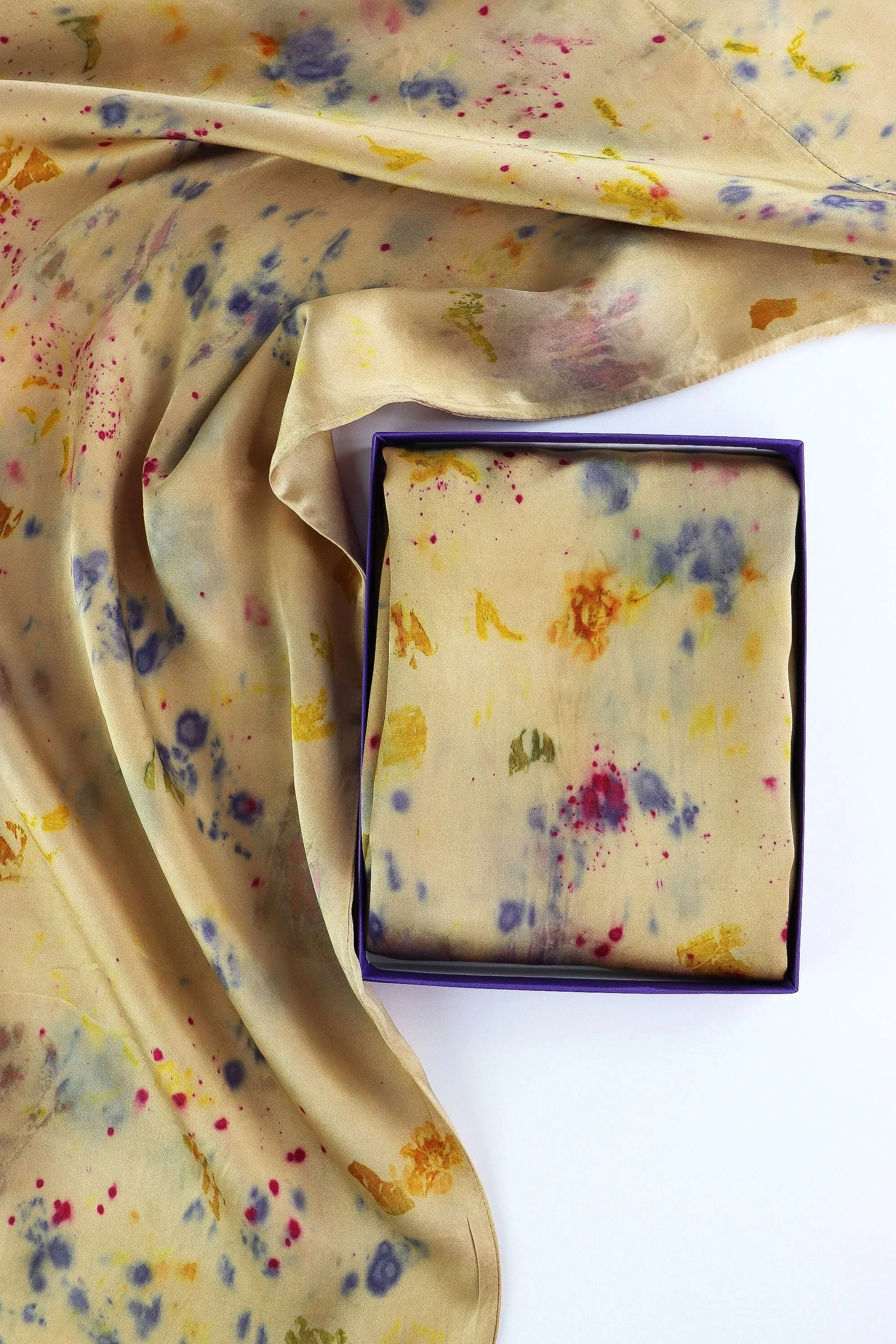 Botanically Dyed Silk Pillowcase eco printed with flowers. Mulberry silk pillowcase set of 2.