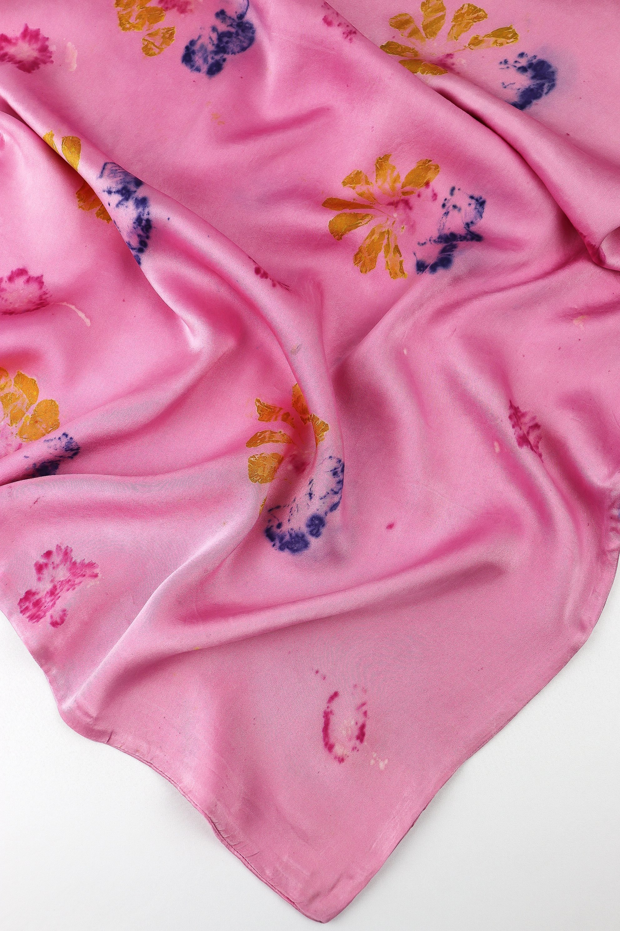 Botanically Dyed Silk Pillowcase eco printed with flowers. 100% Silk Charmeuse. One of a kind silk pillowcase. Silk Pillowcase near me. Hand dyed silk pillowcase in San Francisco Bay Area.