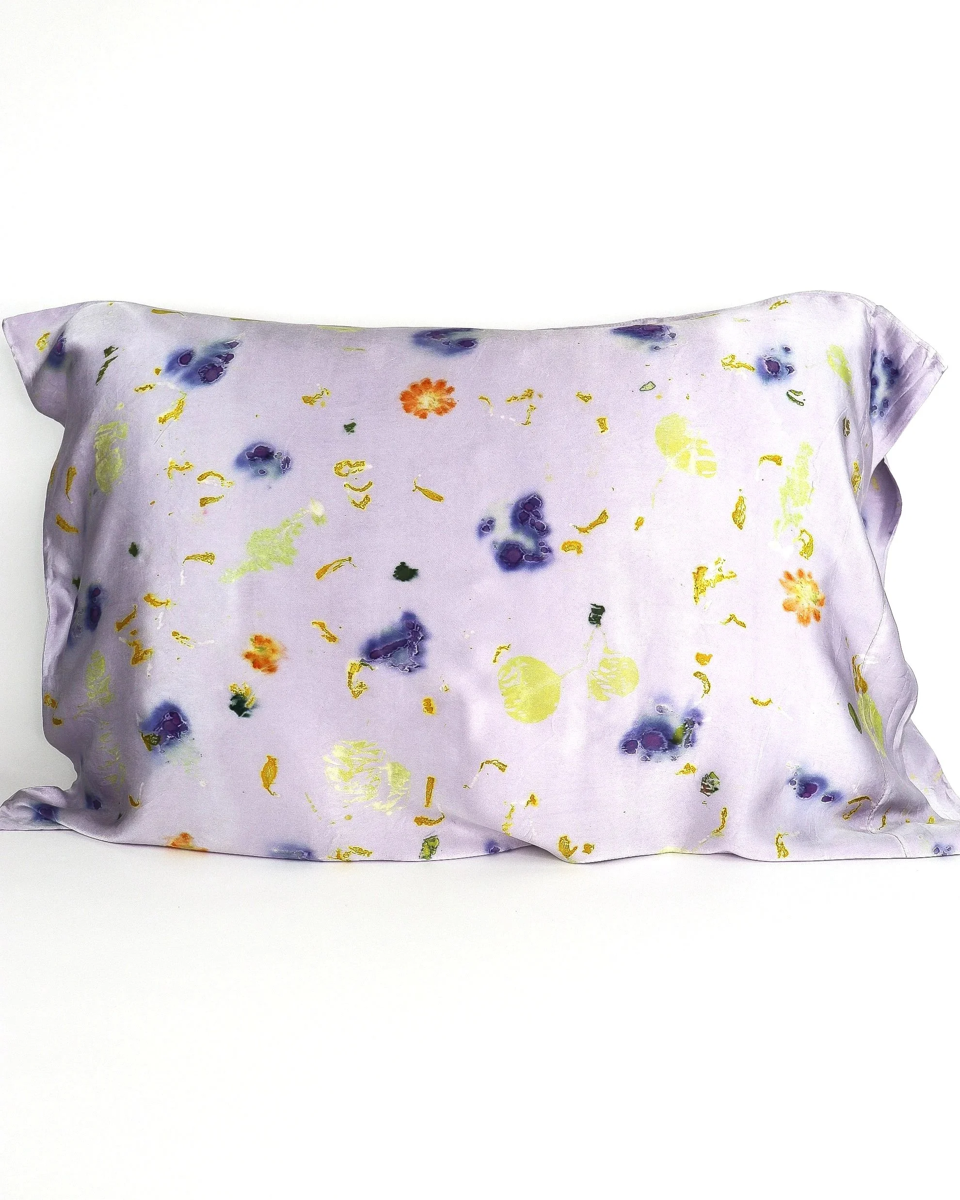 Botanically Dyed Silk Pillowcase eco printed with flowers. Silk Charmeuse pillowcase.