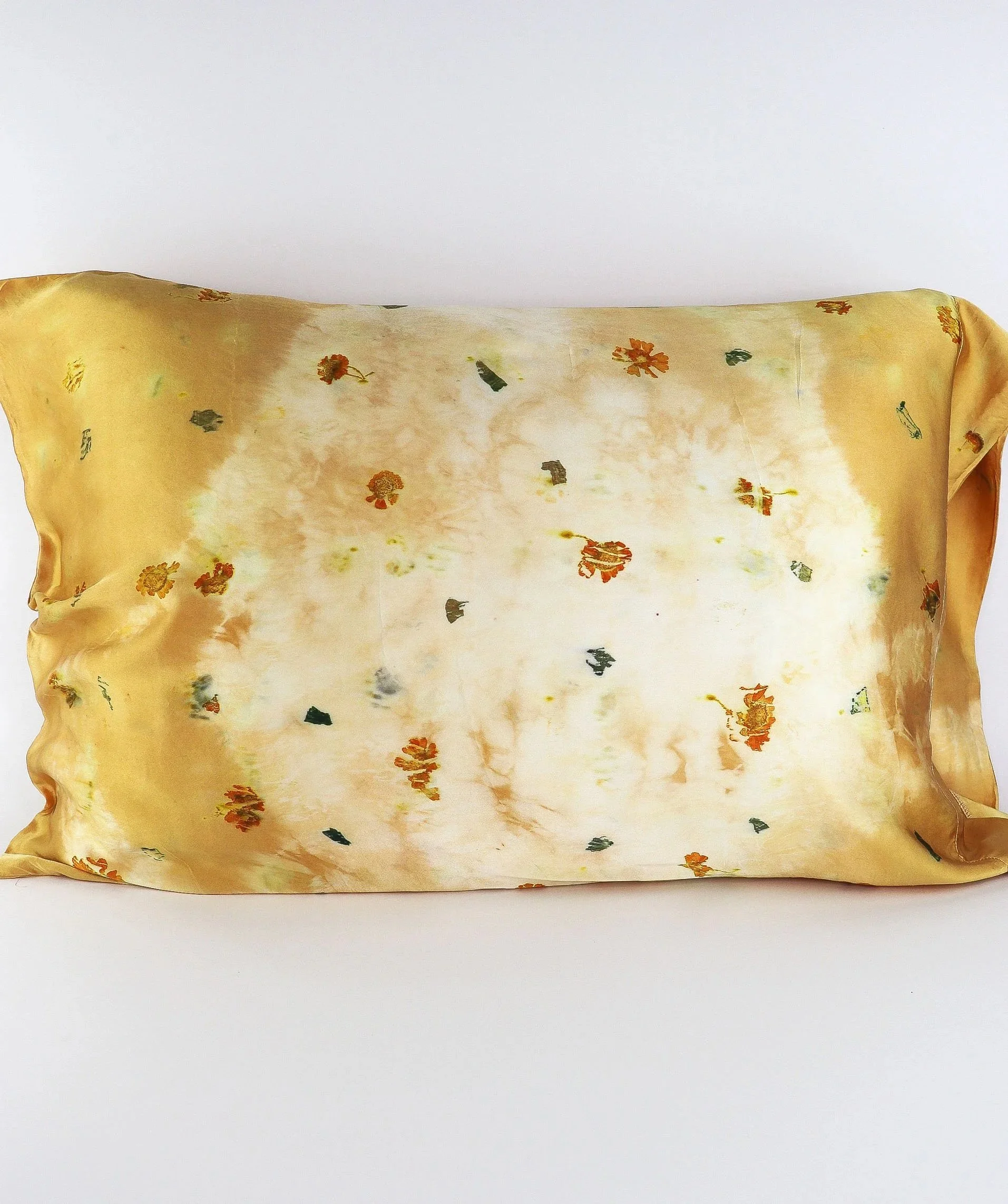Botanically Dyed Silk Pillowcase eco printed with flowers. Mulberry silk pillowcase set of 2.
