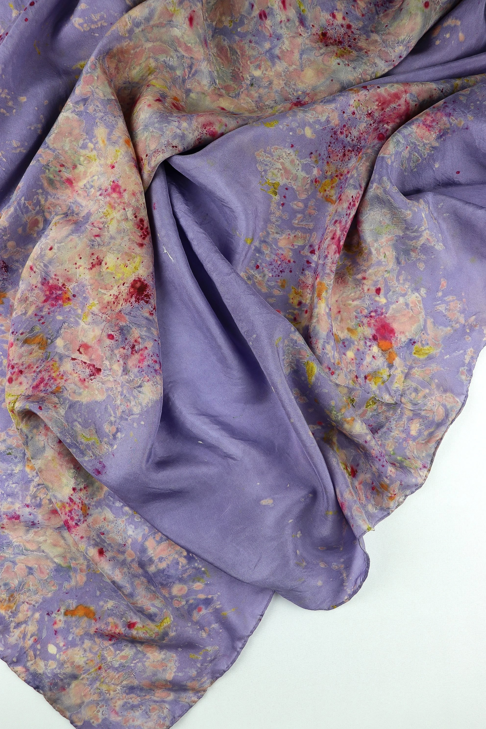 One of a kind botanically Dyed Silk Scarf and bandana 36”X 36”. Naturally dyed with fresh flowers. AJNA Silk Scarf.Botanically dyed Silk bandana in San Francisco Bay Area California