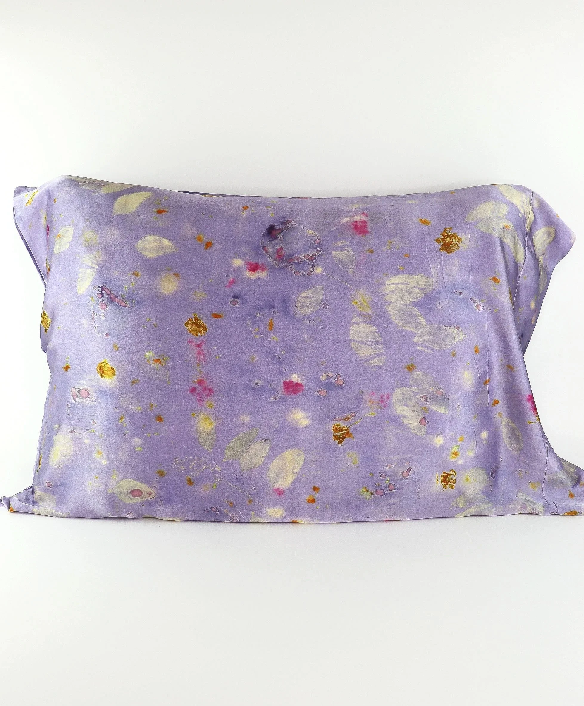 Botanically Dyed Silk Pillowcase eco printed with flowers. Mulberry silk pillowcase set of 2.
