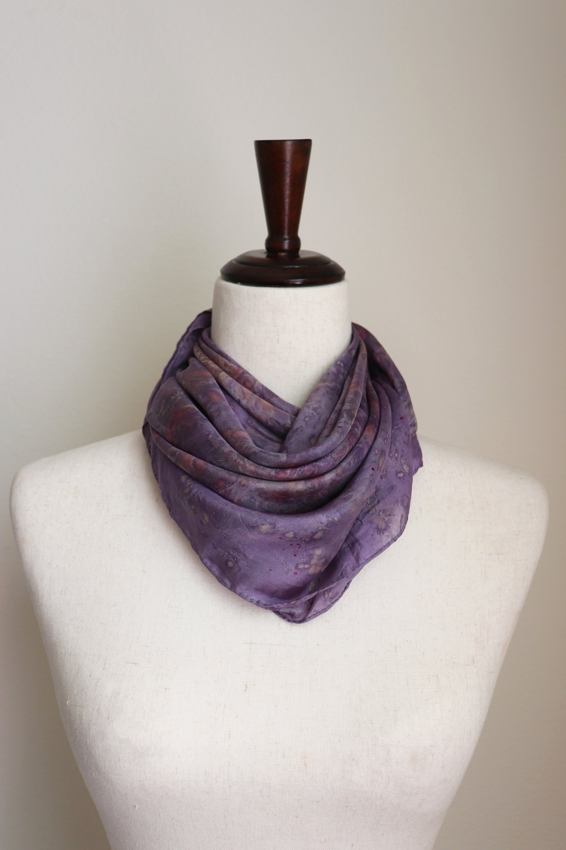 One of a kind botanically Dyed Silk Scarf and bandana. Naturally dyeing on fabric. AJNA Silk Scarf. Botanically dyed Silk bandana in San Francisco Bay Area California. Flower Dyeing.