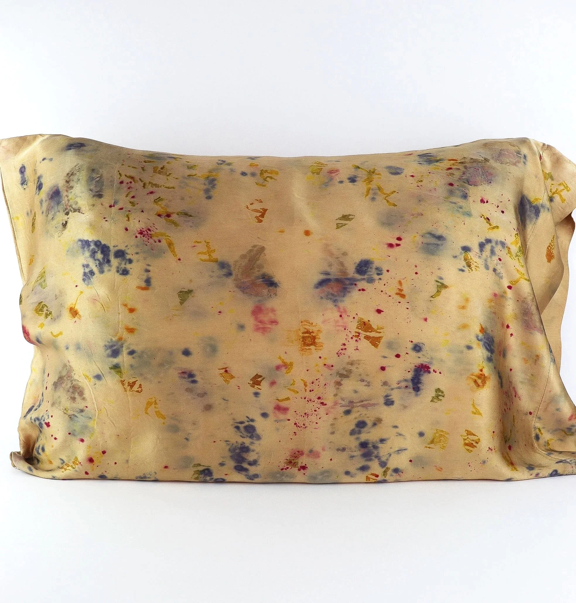Botanically Dyed Silk Pillowcase eco printed with flowers. Mulberry silk pillowcase set of 2.