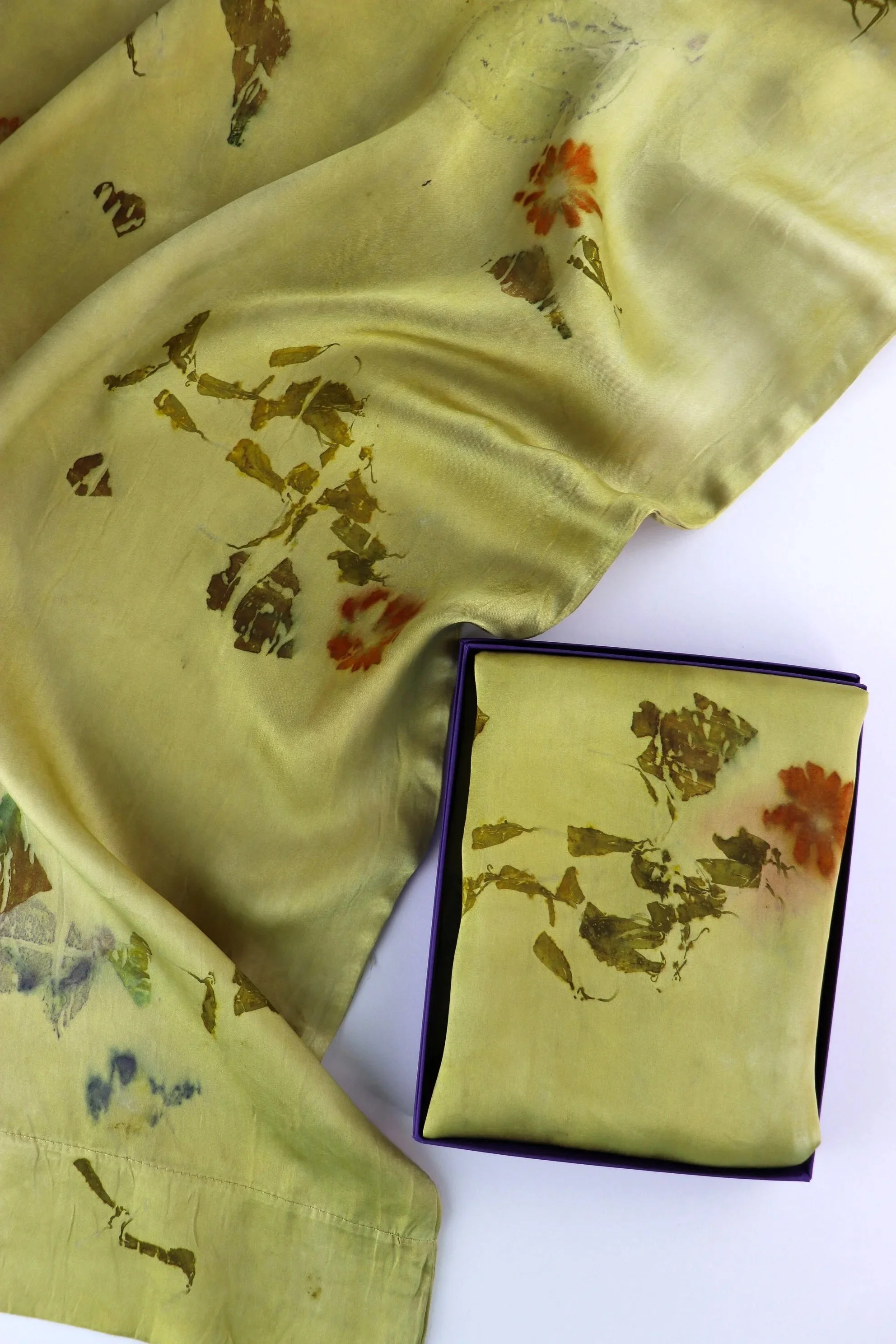 Botanically Dyed Silk Pillowcase eco printed with flowers. Silk Charmeuse pillowcase set of 2.