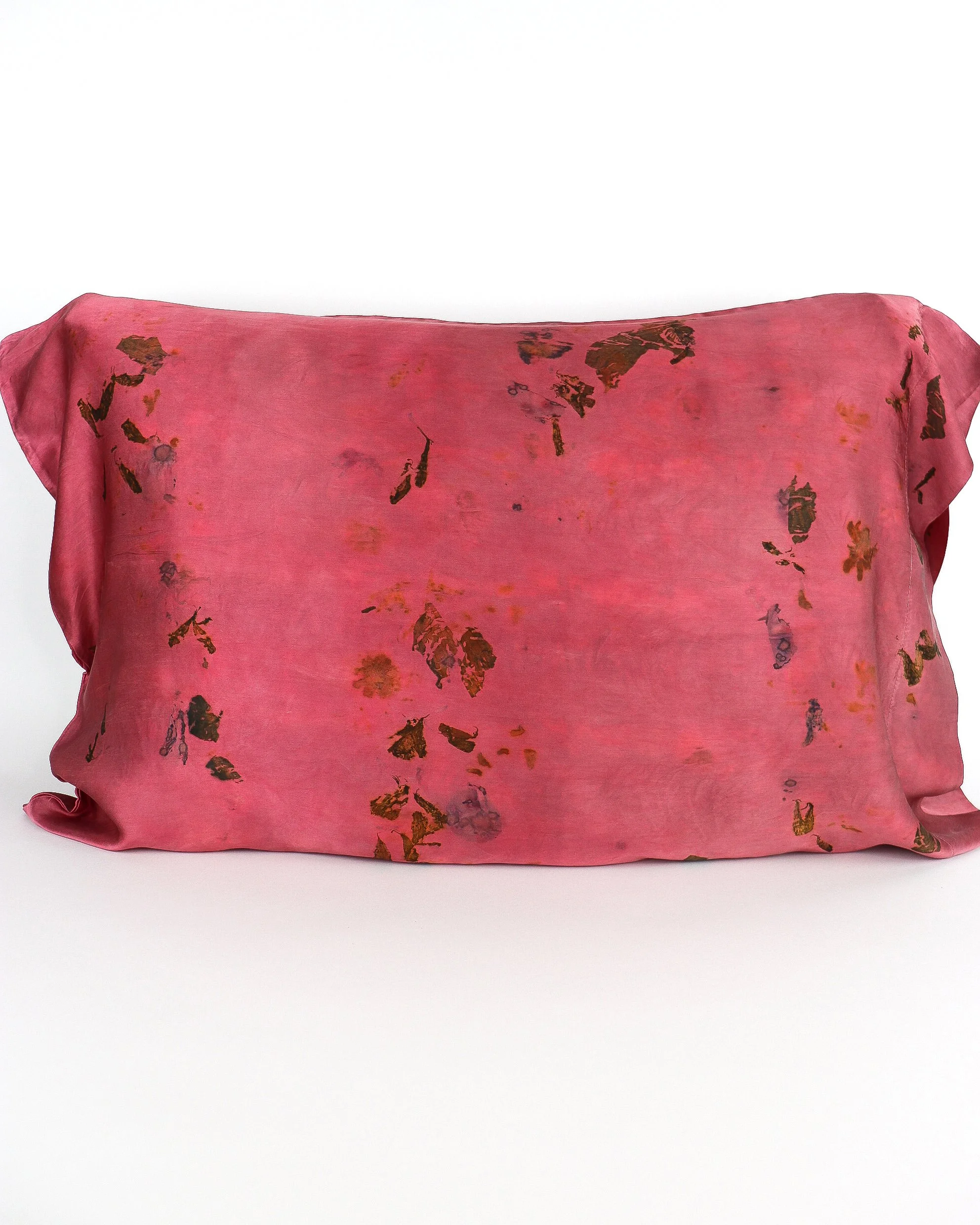 Botanically Dyed Silk Pillowcase eco printed with flowers. Silk Charmeuse pillowcase set of 2.