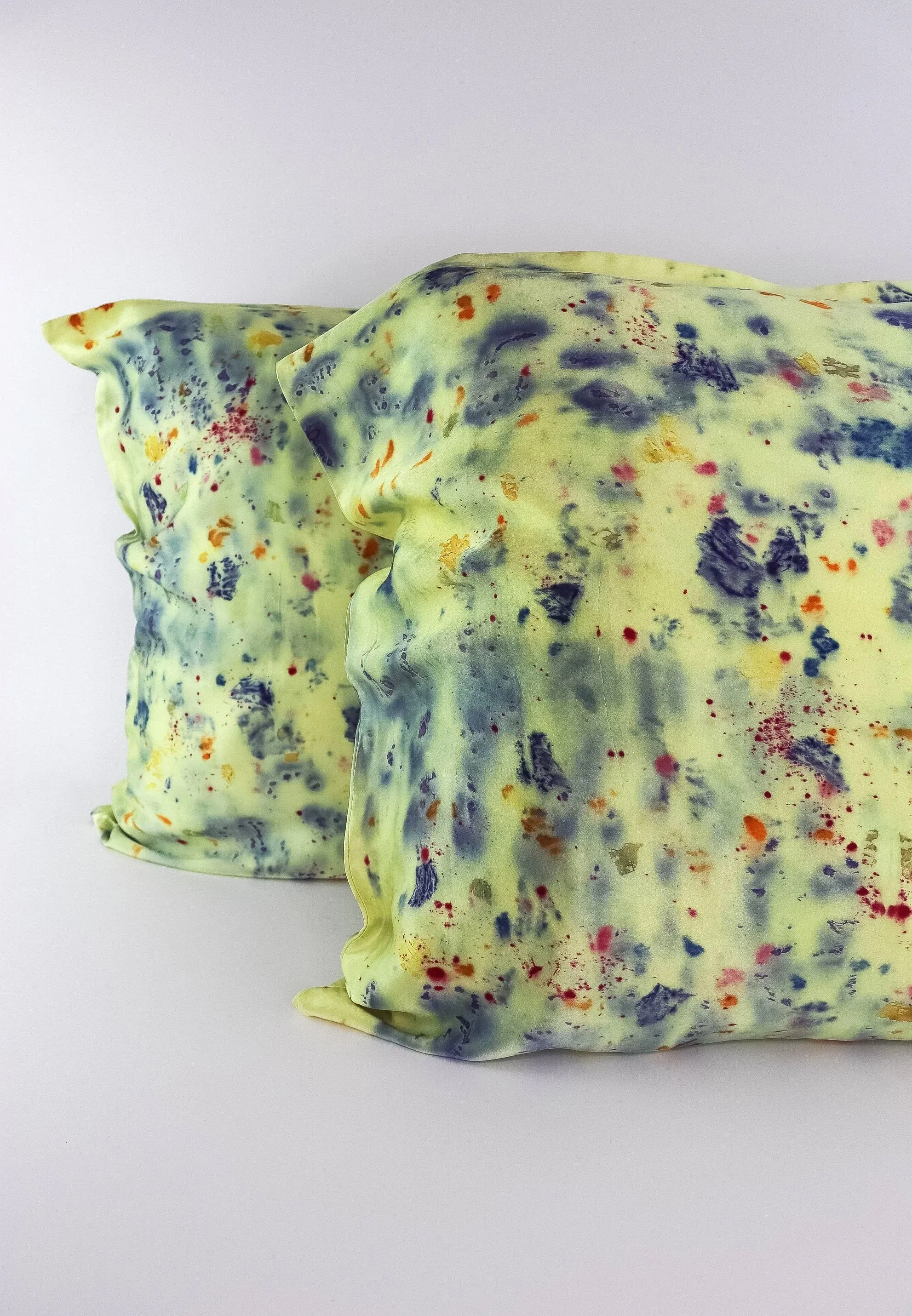 Botanically Dyed Silk Pillowcase eco printed with flowers. Mulberry silk pillowcase set of 2.