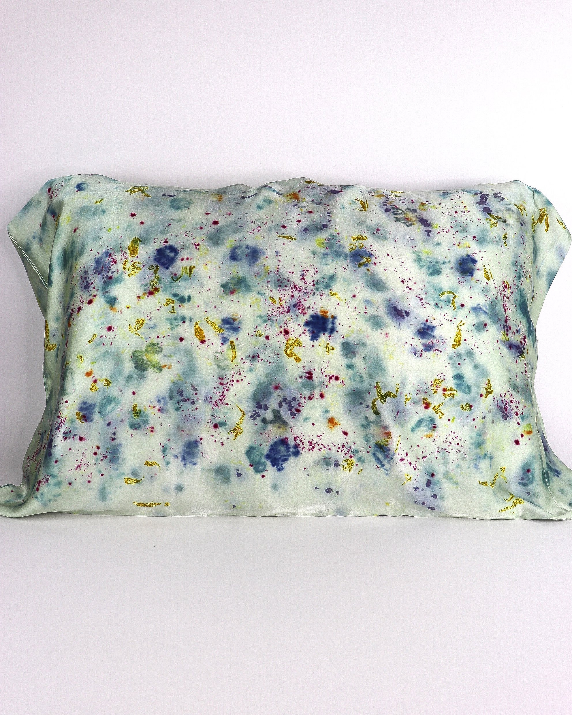 Botanically Dyed Silk Pillowcase eco printed with flowers. Silk Charmeuse pillowcase set of 2.