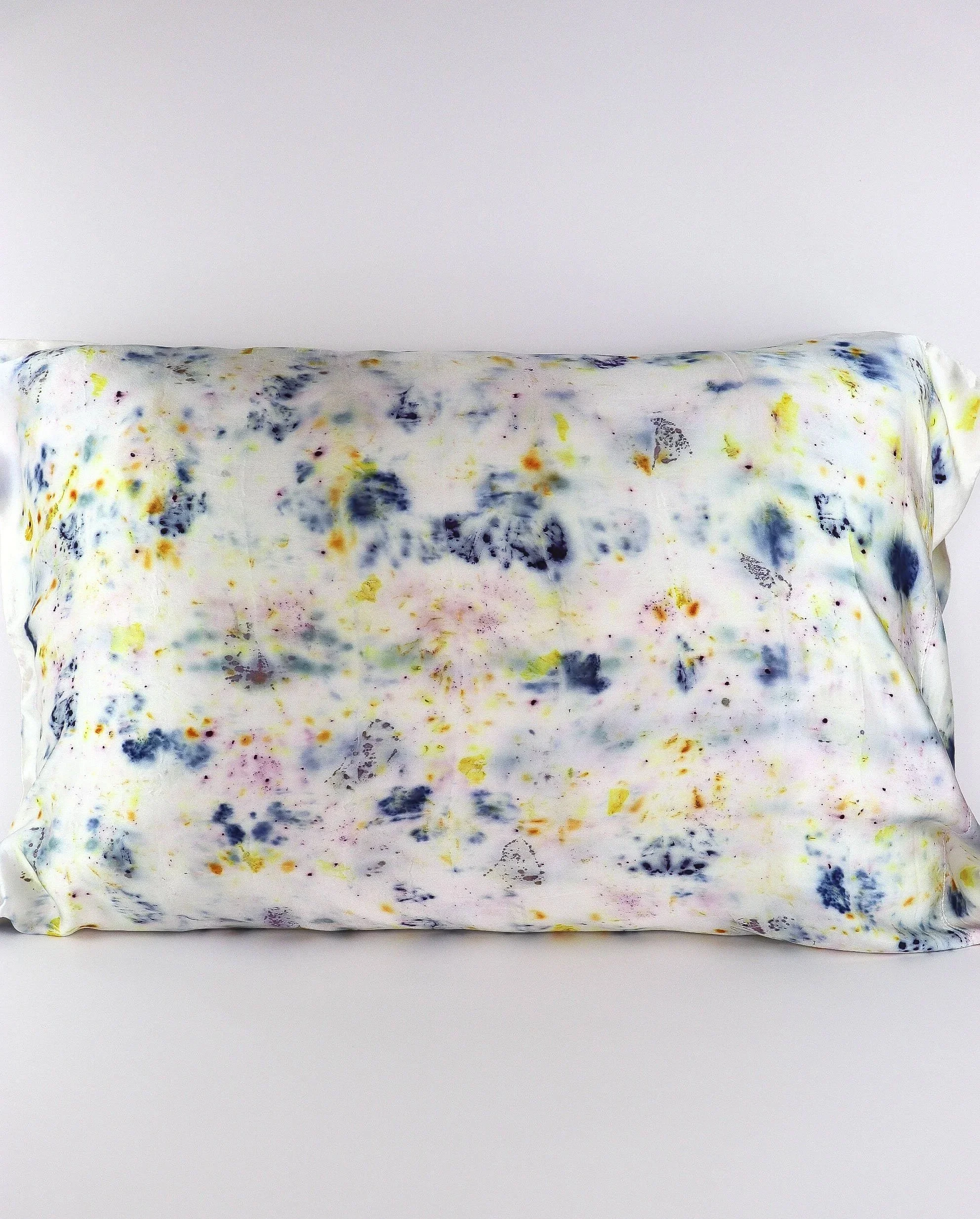 Botanically Dyed Silk Pillowcase eco printed with flowers. Mulberry silk pillowcase set of 2.