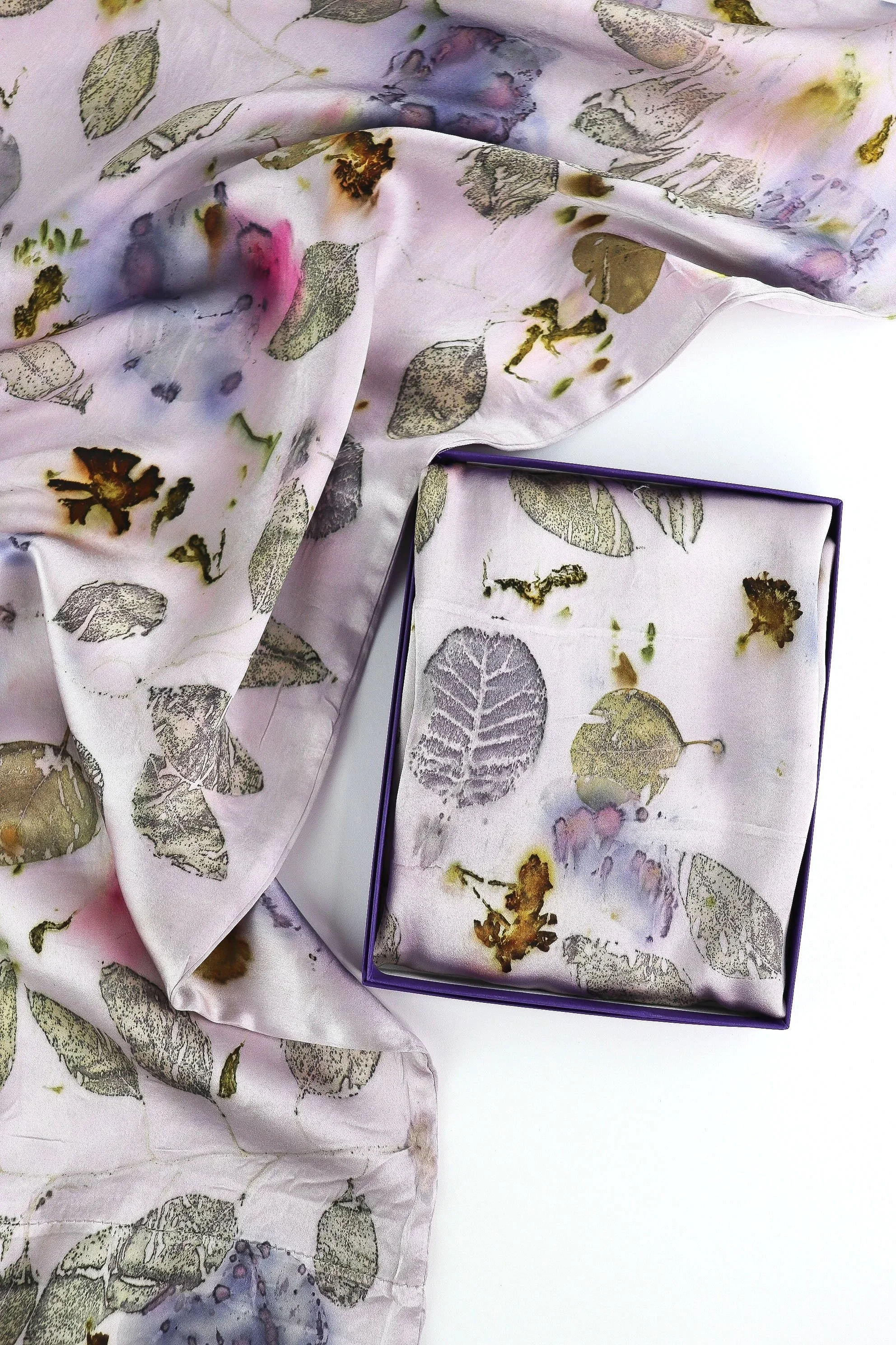 Botanically Dyed Silk Pillowcase eco printed with flowers. Mulberry silk pillowcase set of 2.