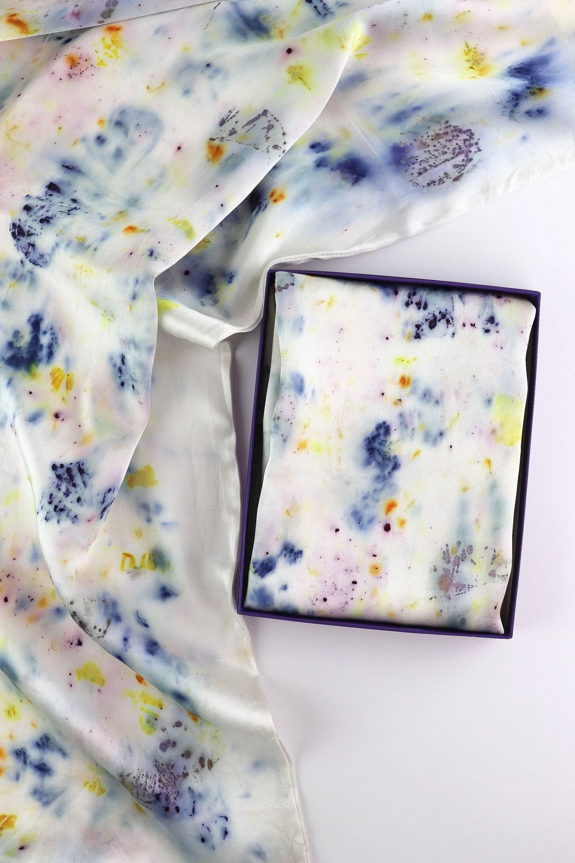 Botanically Dyed Silk Pillowcase eco printed with flowers. Mulberry silk pillowcase set of 2.