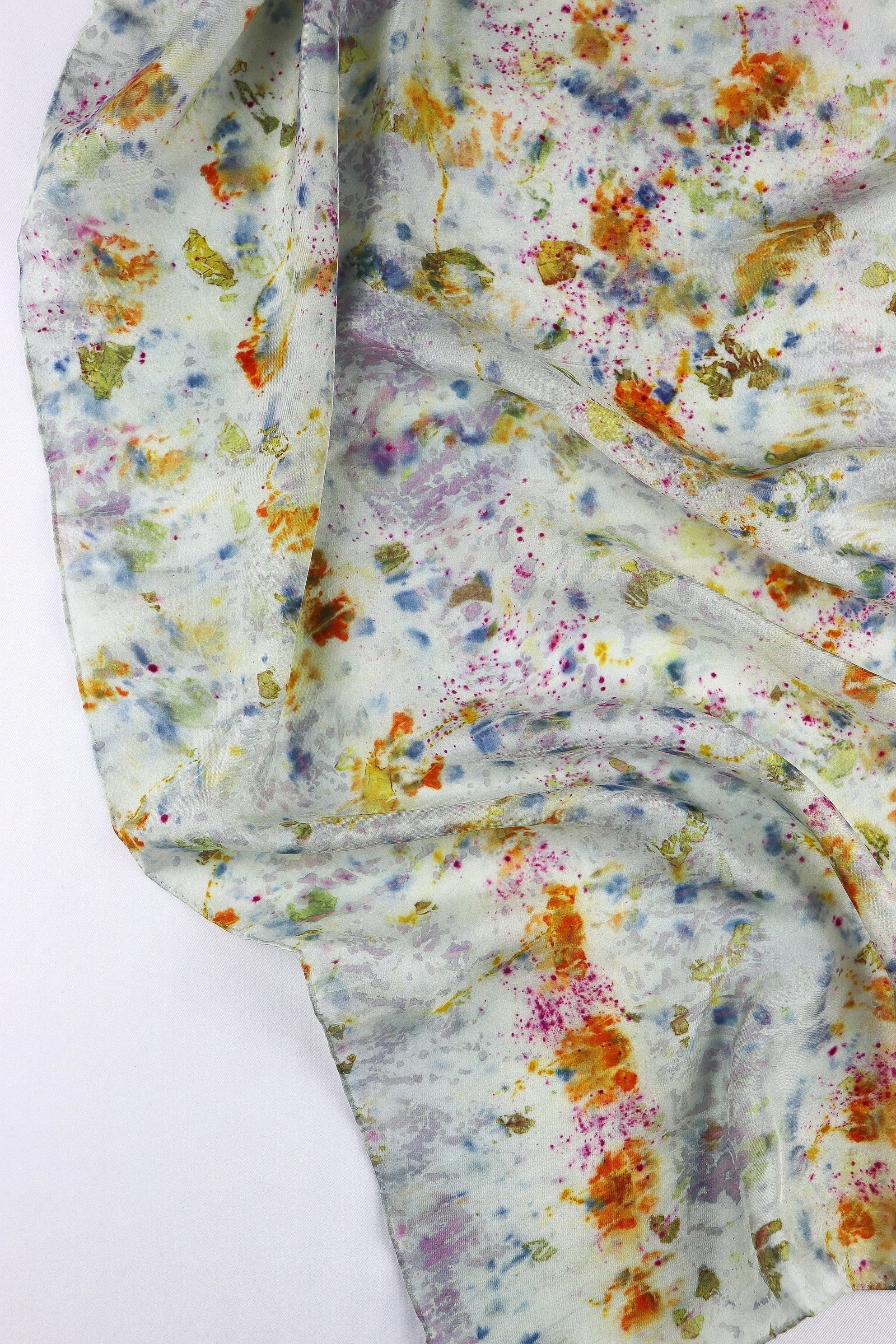 One of a kind botanically Dyed Silk Scarf and bandana 36”X 36”. Naturally dyed with fresh flowers. AJNA Silk Scarf.Botanically dyed Silk bandana in San Francisco Bay Area California