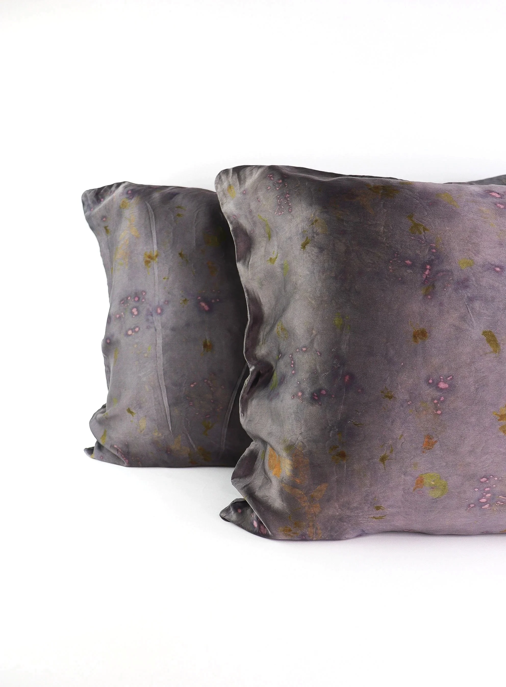 Botanically Dyed Silk Pillowcase eco printed with flowers. Mulberry silk pillowcase set of 2.