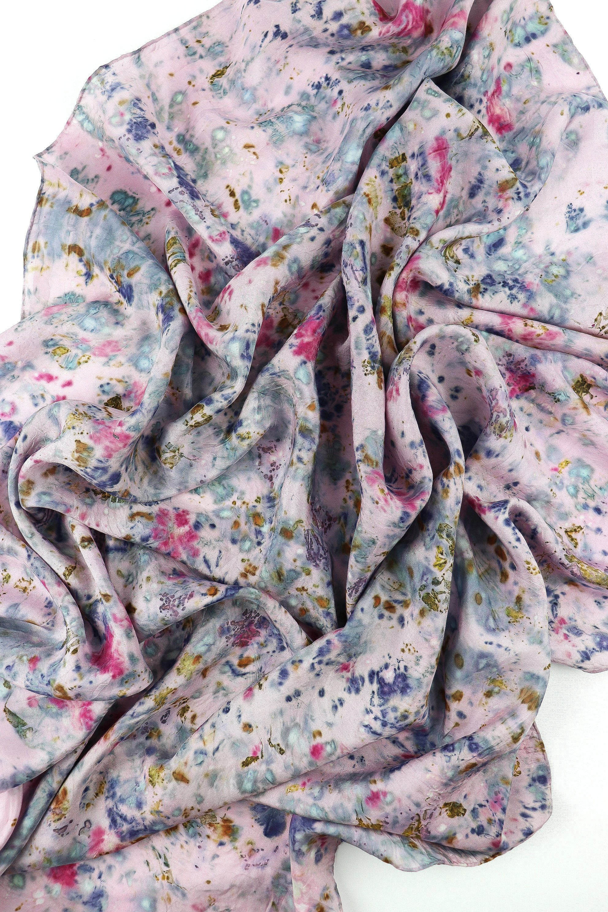One of a kind botanically Dyed Silk Scarf and bandana 36”X 36”. Naturally dyed with fresh flowers. AJNA Silk Scarf.Botanically dyed Silk bandana in San Francisco Bay Area California