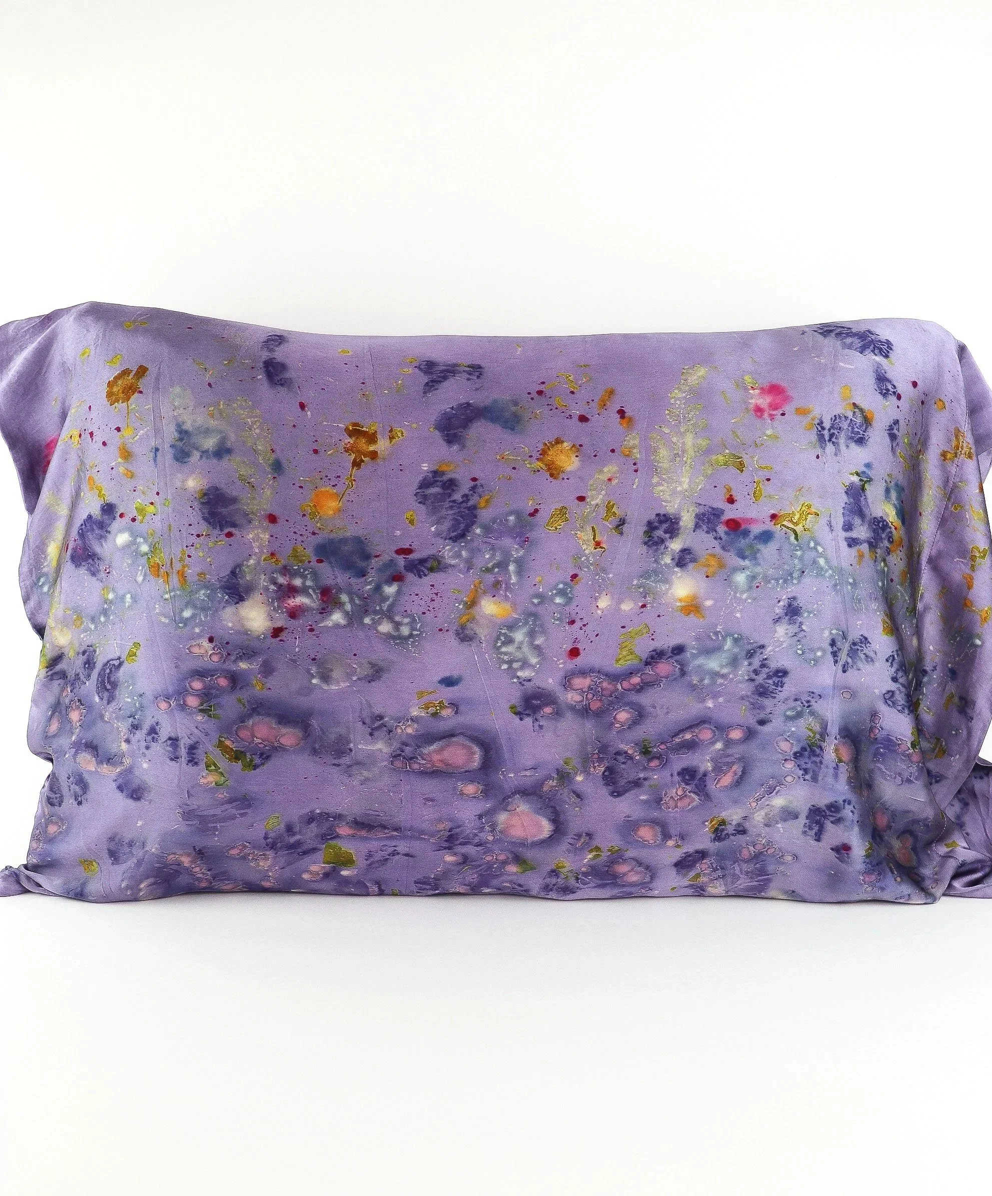 Botanically Dyed Silk Pillowcase eco printed with flowers. Mulberry silk pillowcase set of 2.