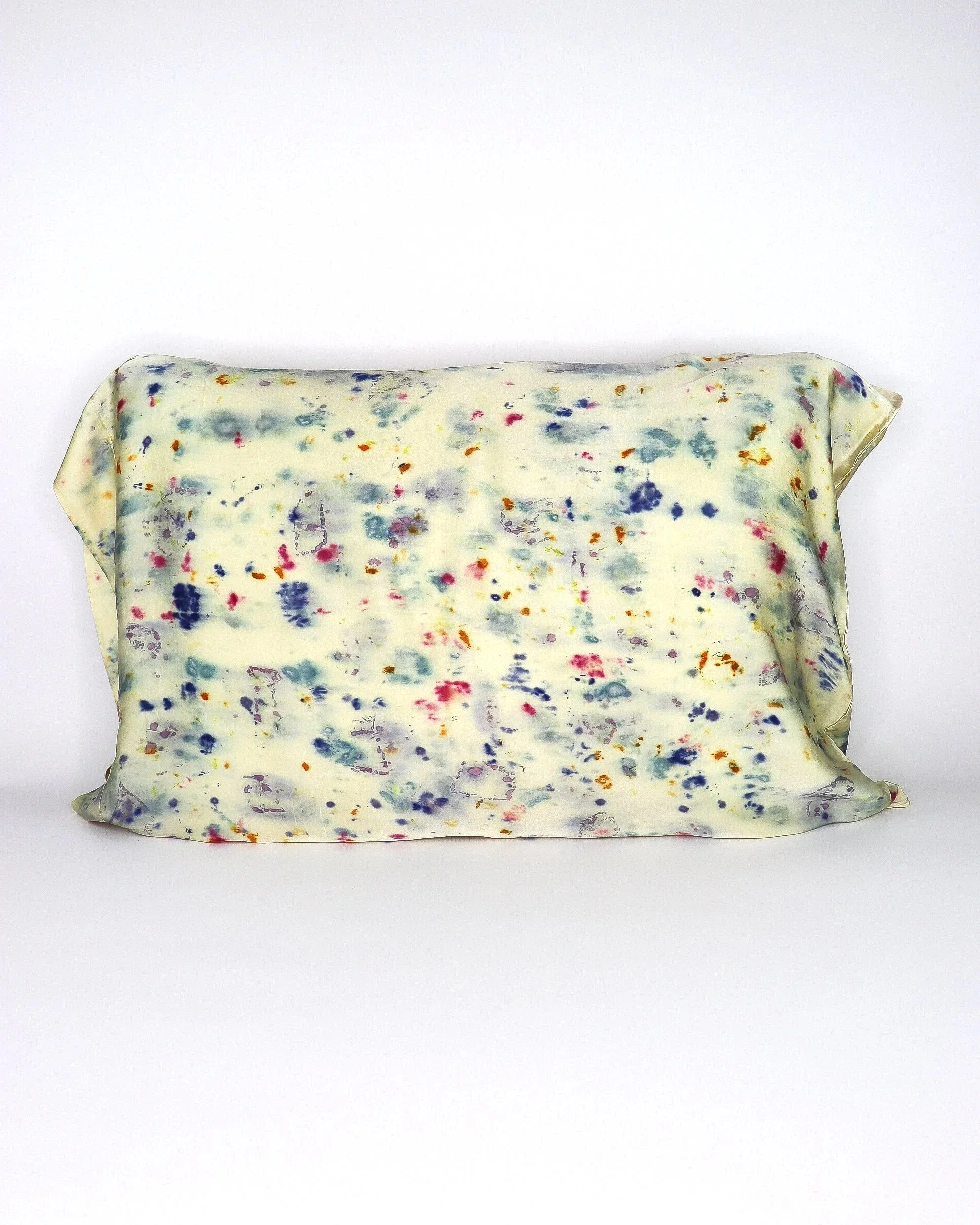 AJNA California naturally dyed textiles. Botanically Dyed Silk Pillowcase eco printed with flowers. Silk Charmeuse pillowcase set of 2