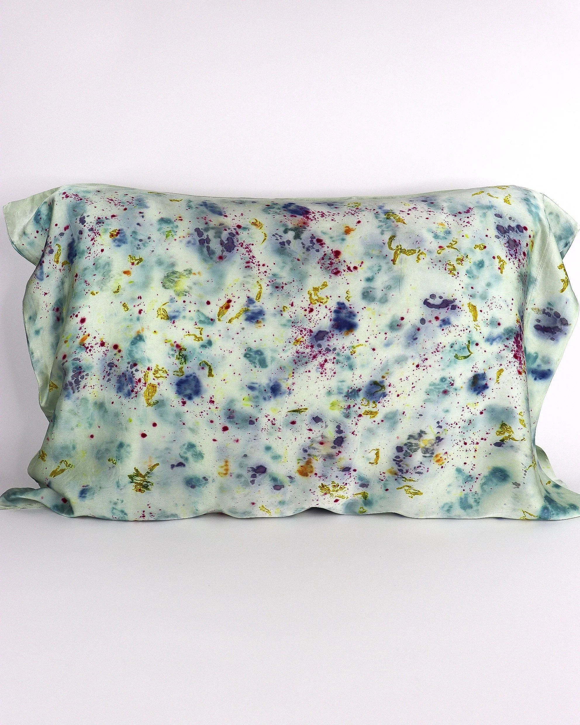 Botanically Dyed Silk Pillowcase eco printed with flowers. Silk Charmeuse pillowcase set of 2.