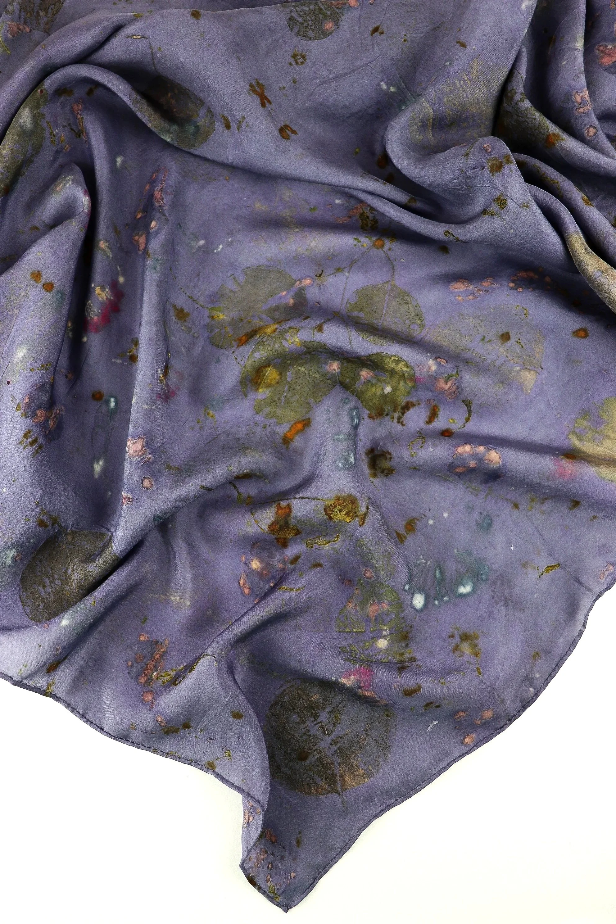 One of a kind botanically Dyed Silk Scarf. Naturally dyed scarf with fresh flowers. AJNA Silk Scarf.Botanically dyed Silk bandana in San Francisco Bay Area California. Plant dyed silk scarf near me.