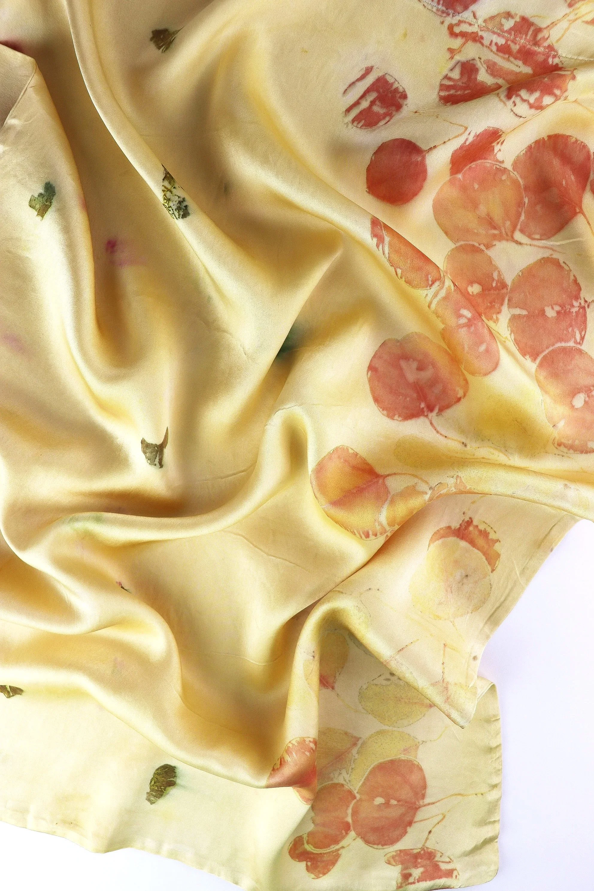 Botanically Dyed Silk Pillowcase eco printed with flowers. Silk Charmeuse pillowcase set of 2.