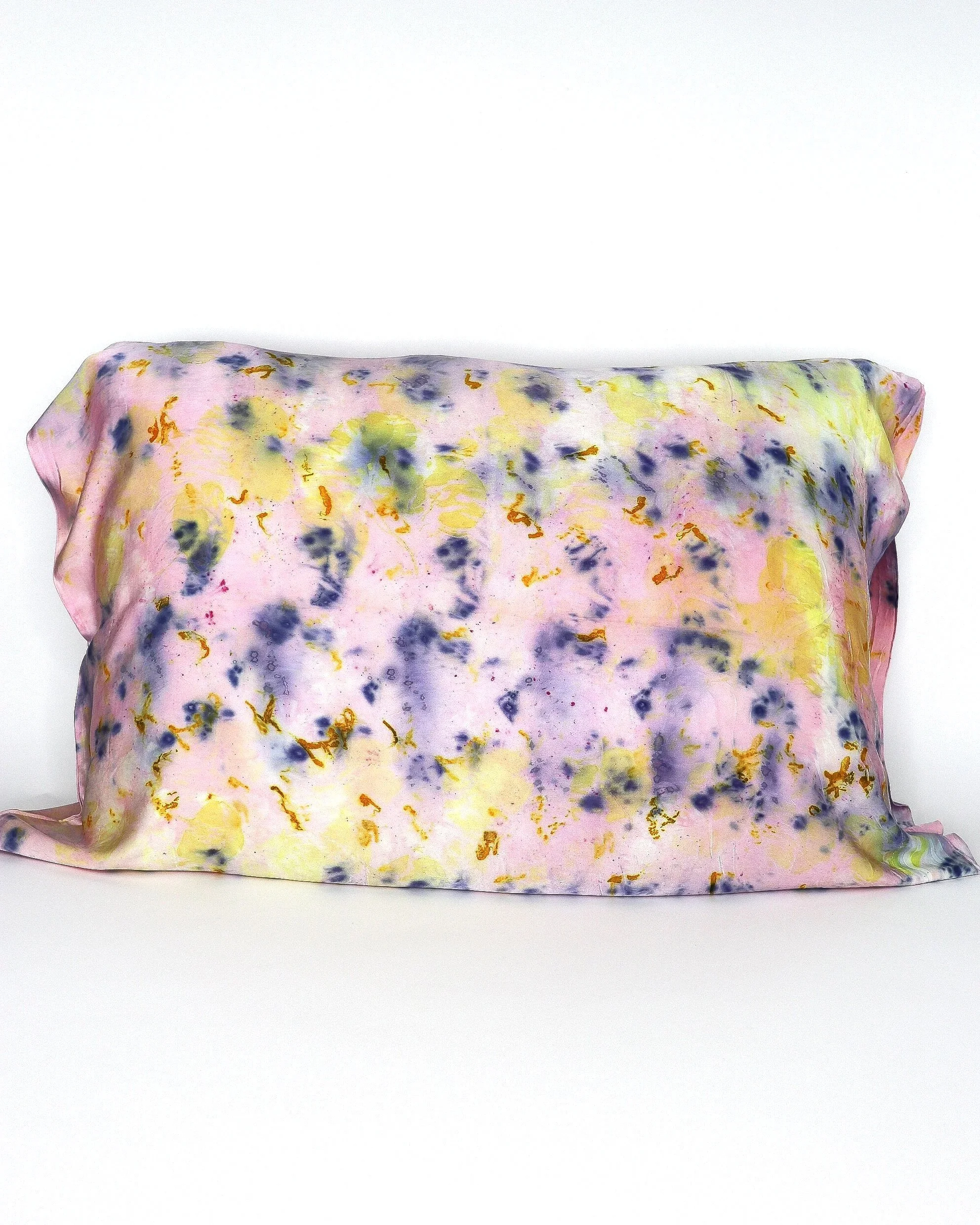 Botanically Dyed Silk Pillowcase eco printed with flowers. Silk Charmeuse pillowcase.