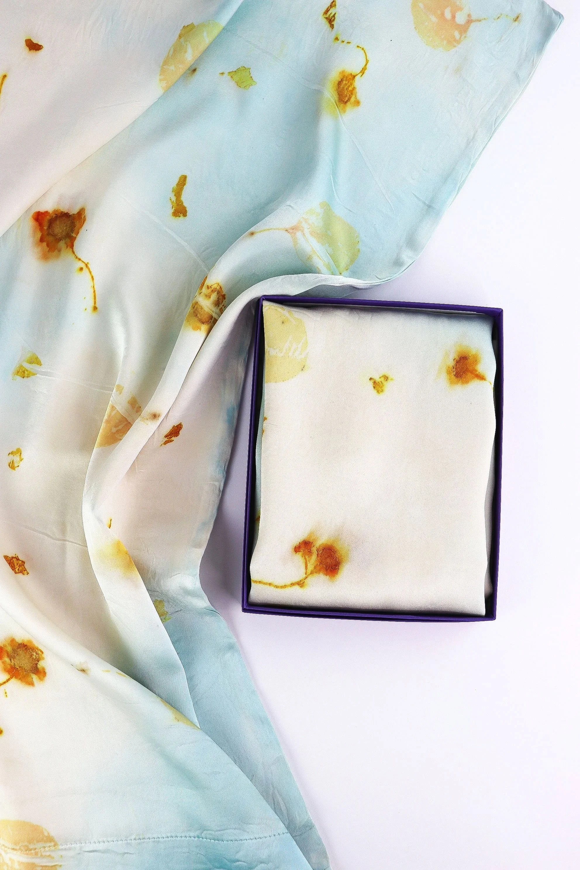Botanically Dyed Silk Pillowcase eco printed with flowers. Mulberry silk pillowcase set of 2.