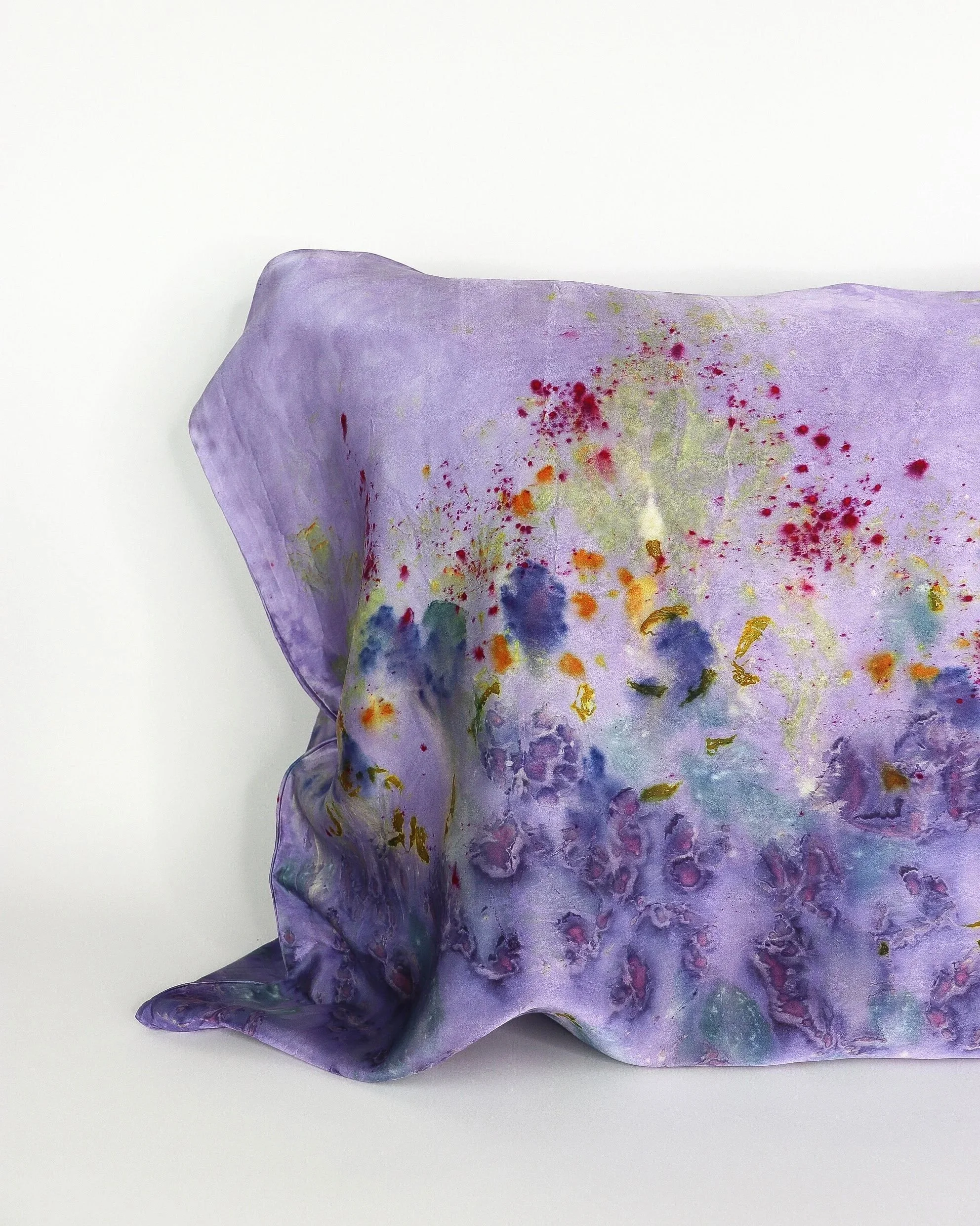 Botanically Dyed Silk Pillowcase eco printed with flowers. Silk Charmeuse pillowcase.