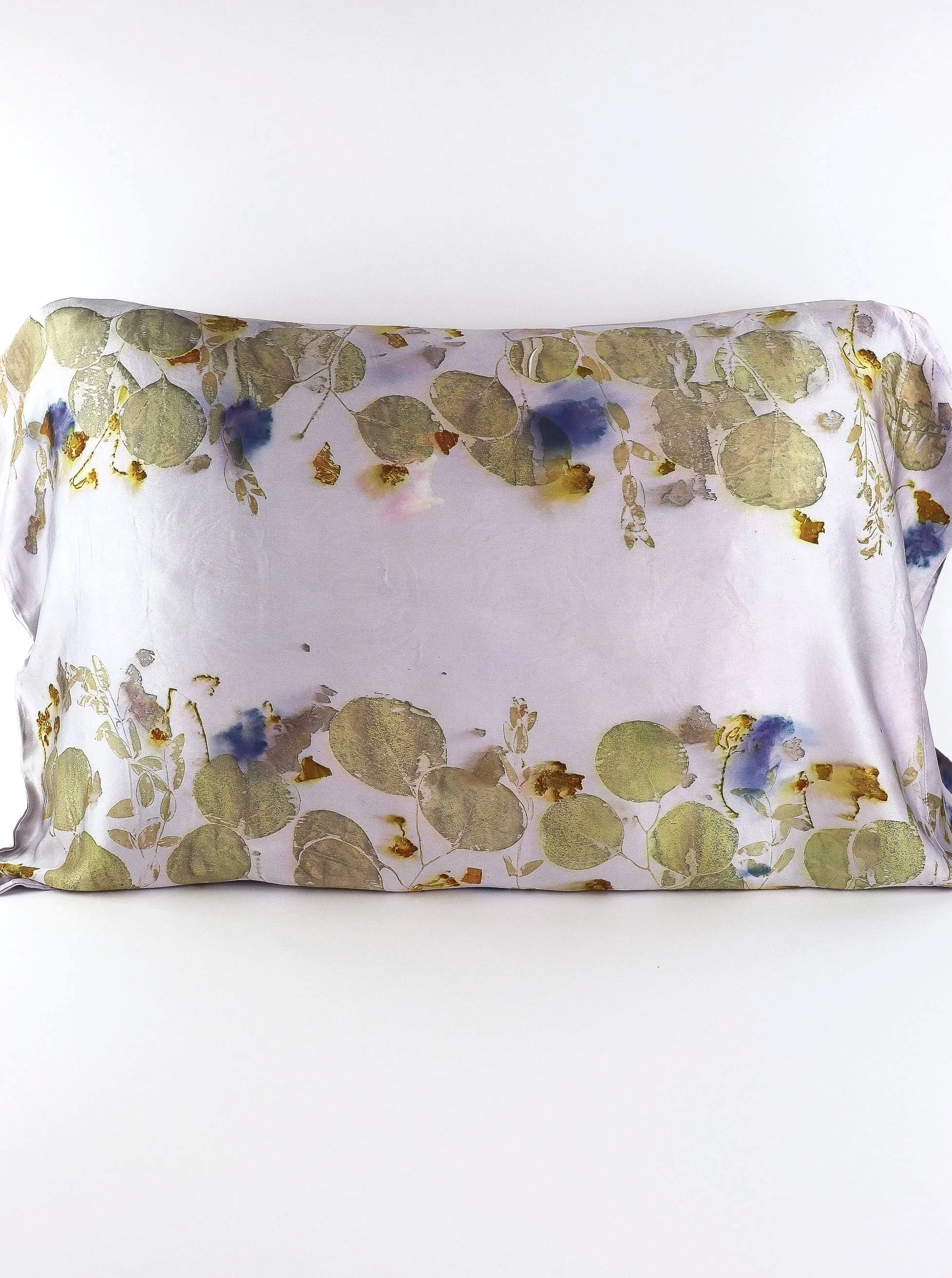 Botanically Dyed Silk Pillowcase eco printed with flowers. Mulberry silk pillowcase set of 2.