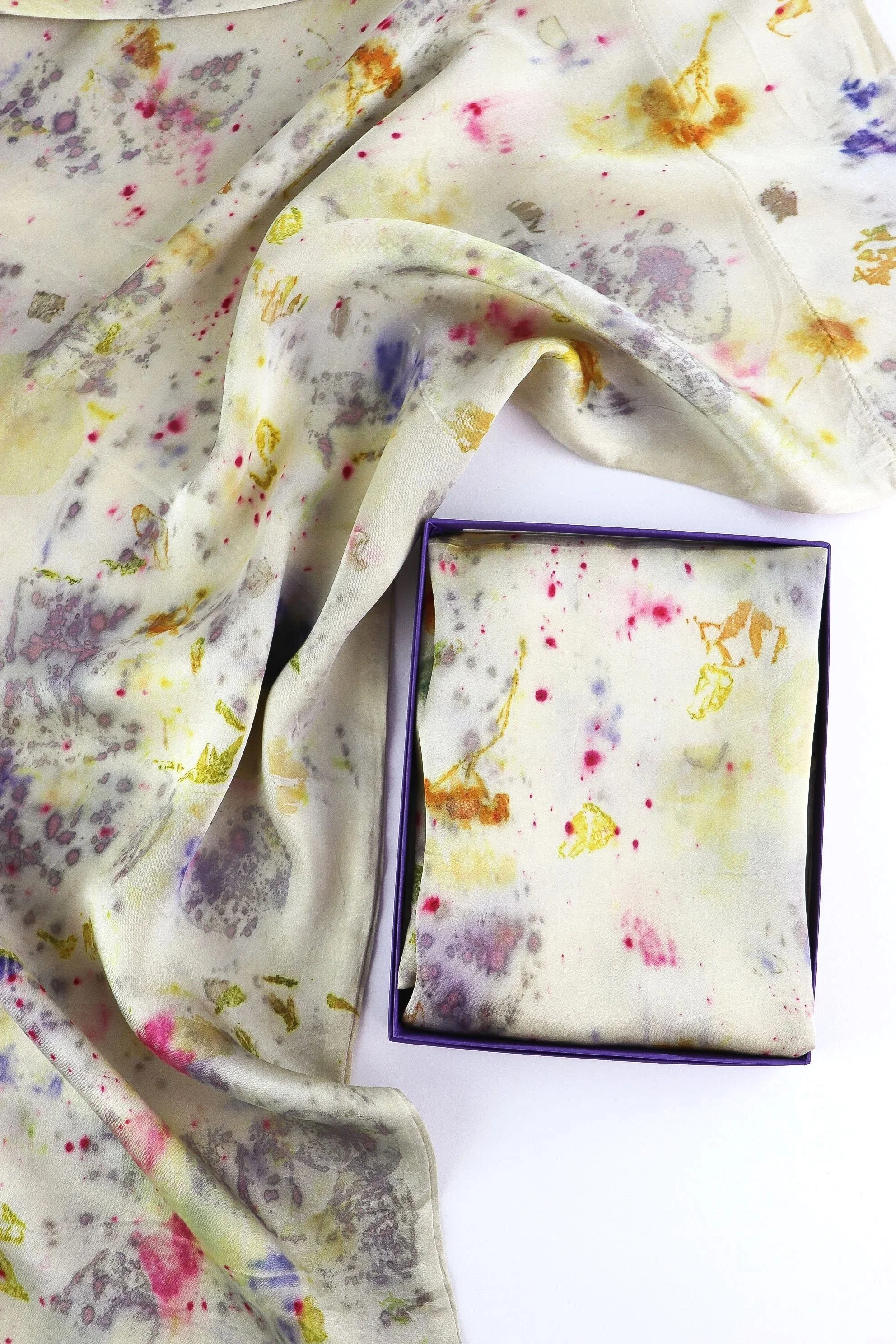Botanically Dyed Silk Pillowcase eco printed with flowers. Mulberry silk pillowcase set of 2.