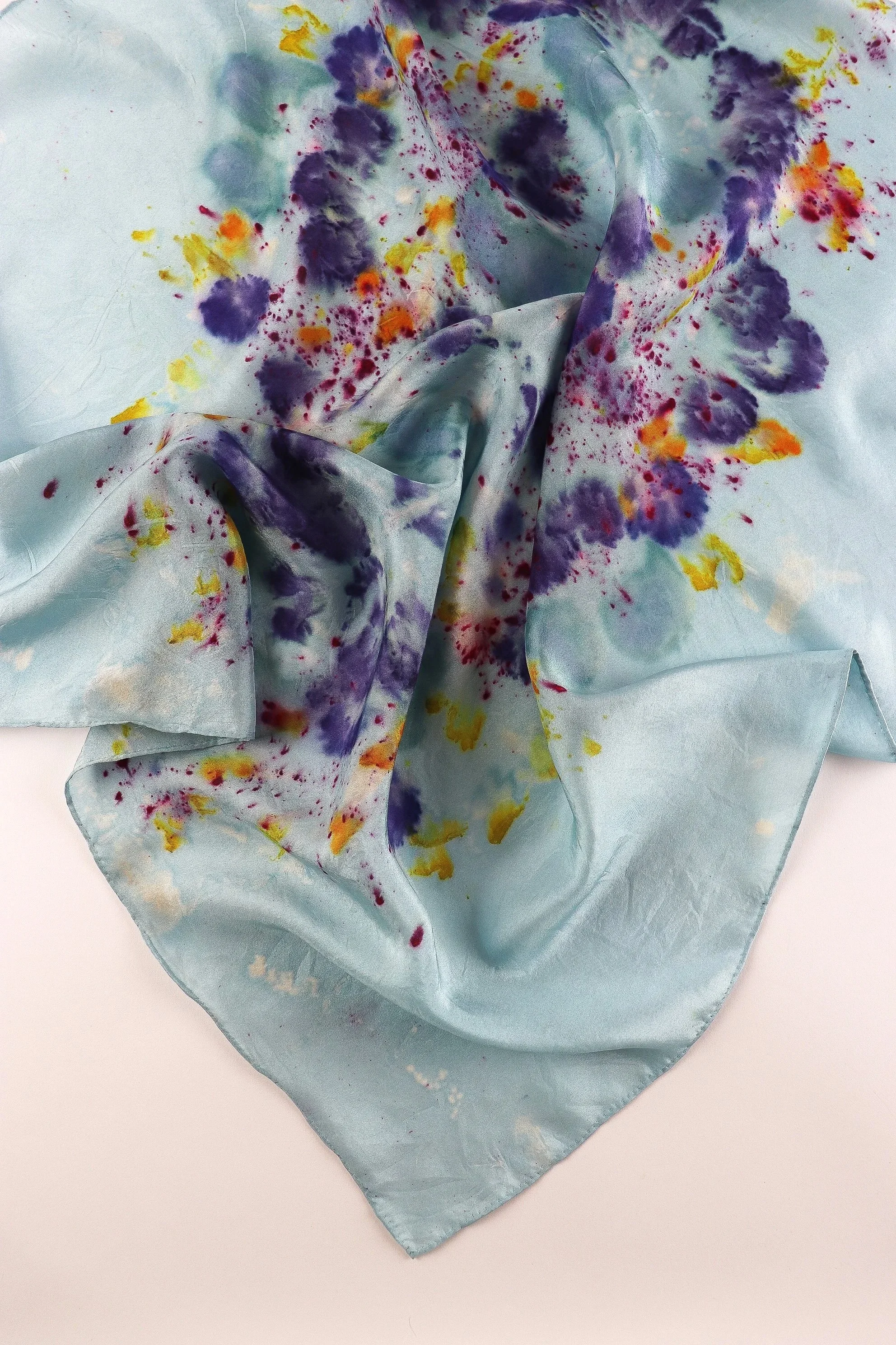 One of a kind botanically Dyed Silk Scarf. AJNA Silk Scarf. Botanically dyed Silk bandana in San Francisco Bay Area California. Plant dyed unique silk scarf near me.