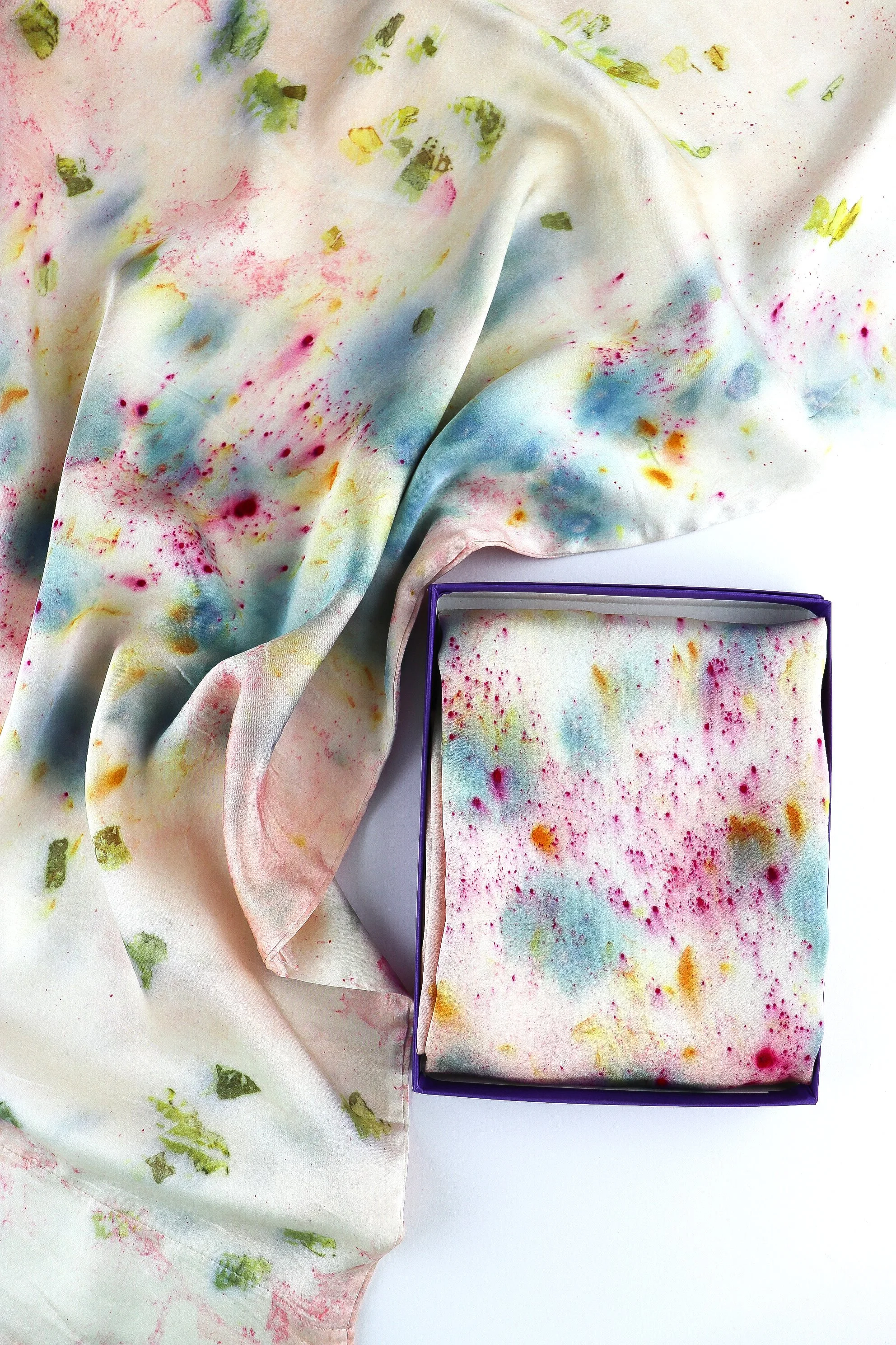 Botanically Dyed Silk Pillowcase eco printed with flowers. Silk Charmeuse pillowcase set of 2.