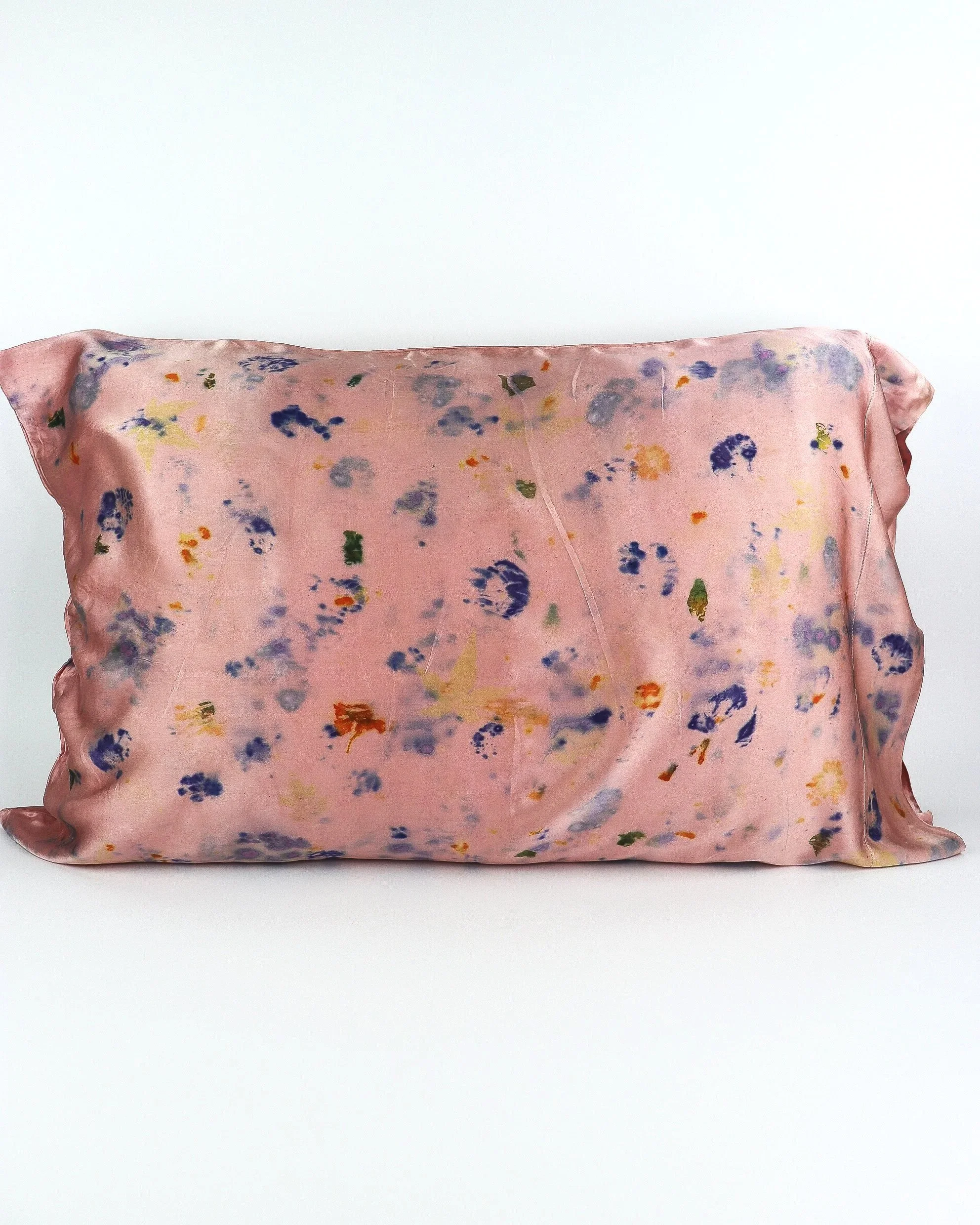 Botanically Dyed Silk Pillowcase eco printed with flowers. Mulberry silk Charmeuse pillowcase set of 2.