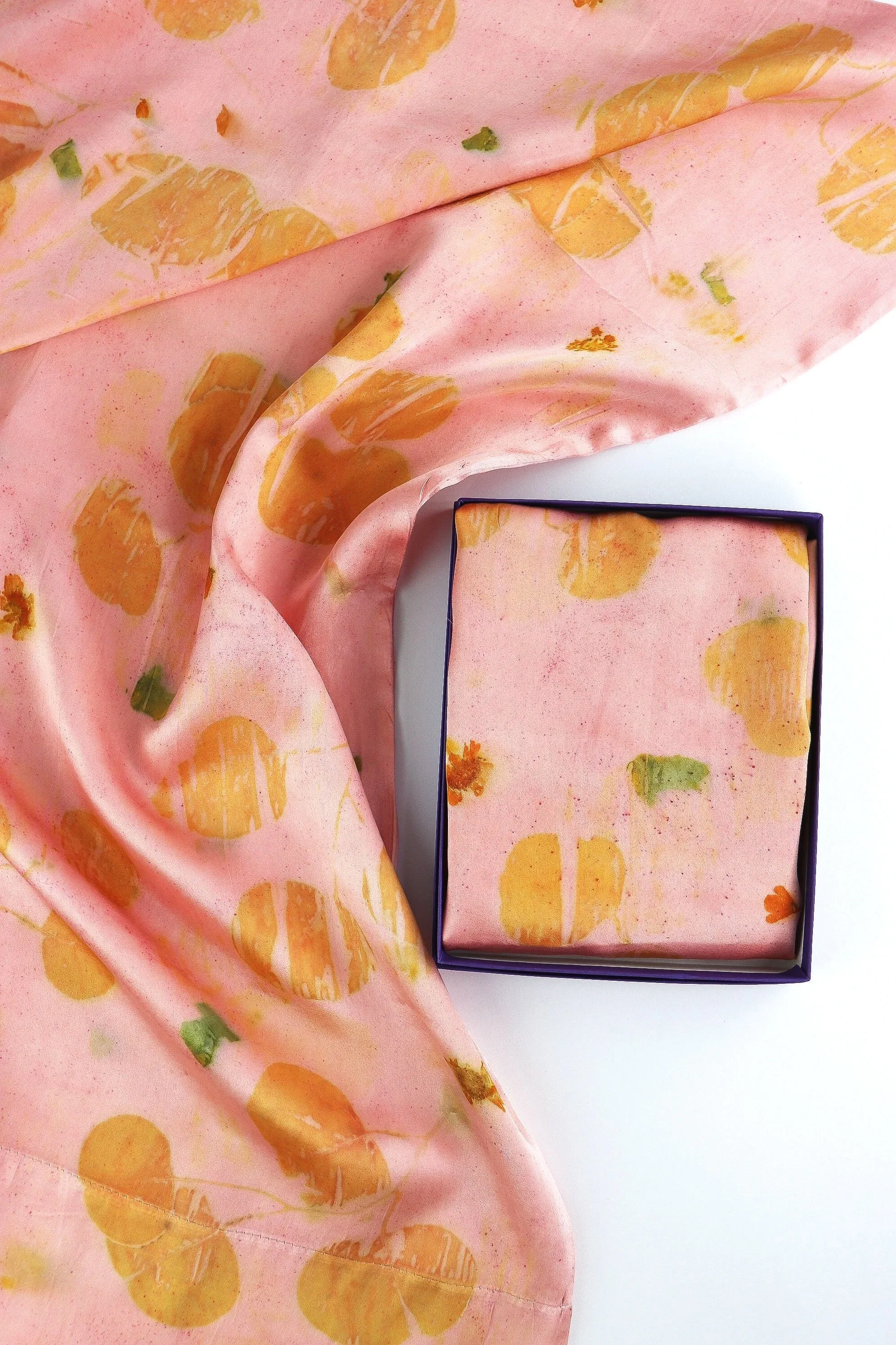Botanically Dyed Silk Pillowcase eco printed with flowers. Mulberry silk pillowcase set of 2.