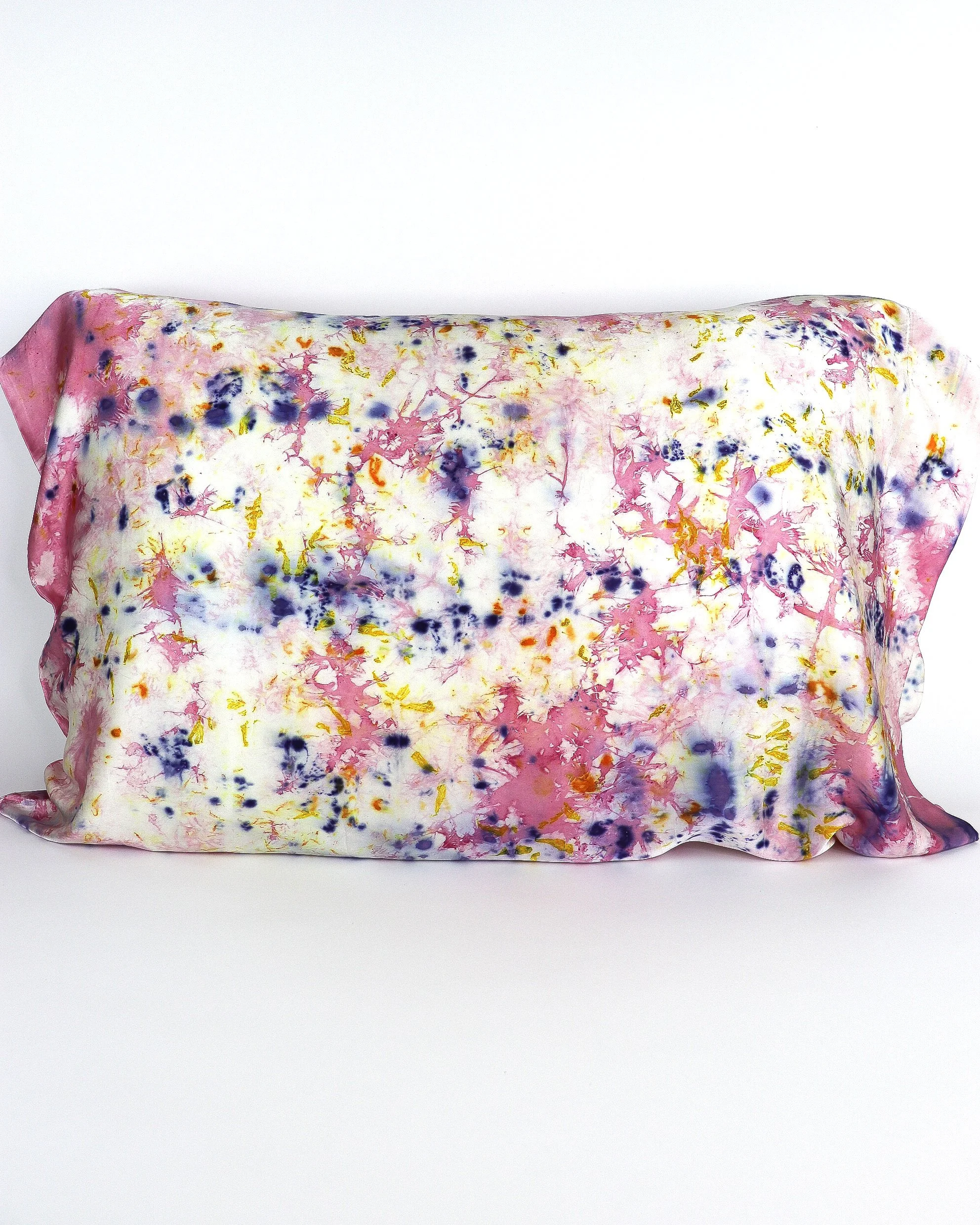 Botanically Dyed Silk Pillowcase eco printed with flowers. Silk Charmeuse pillowcase set of 2.