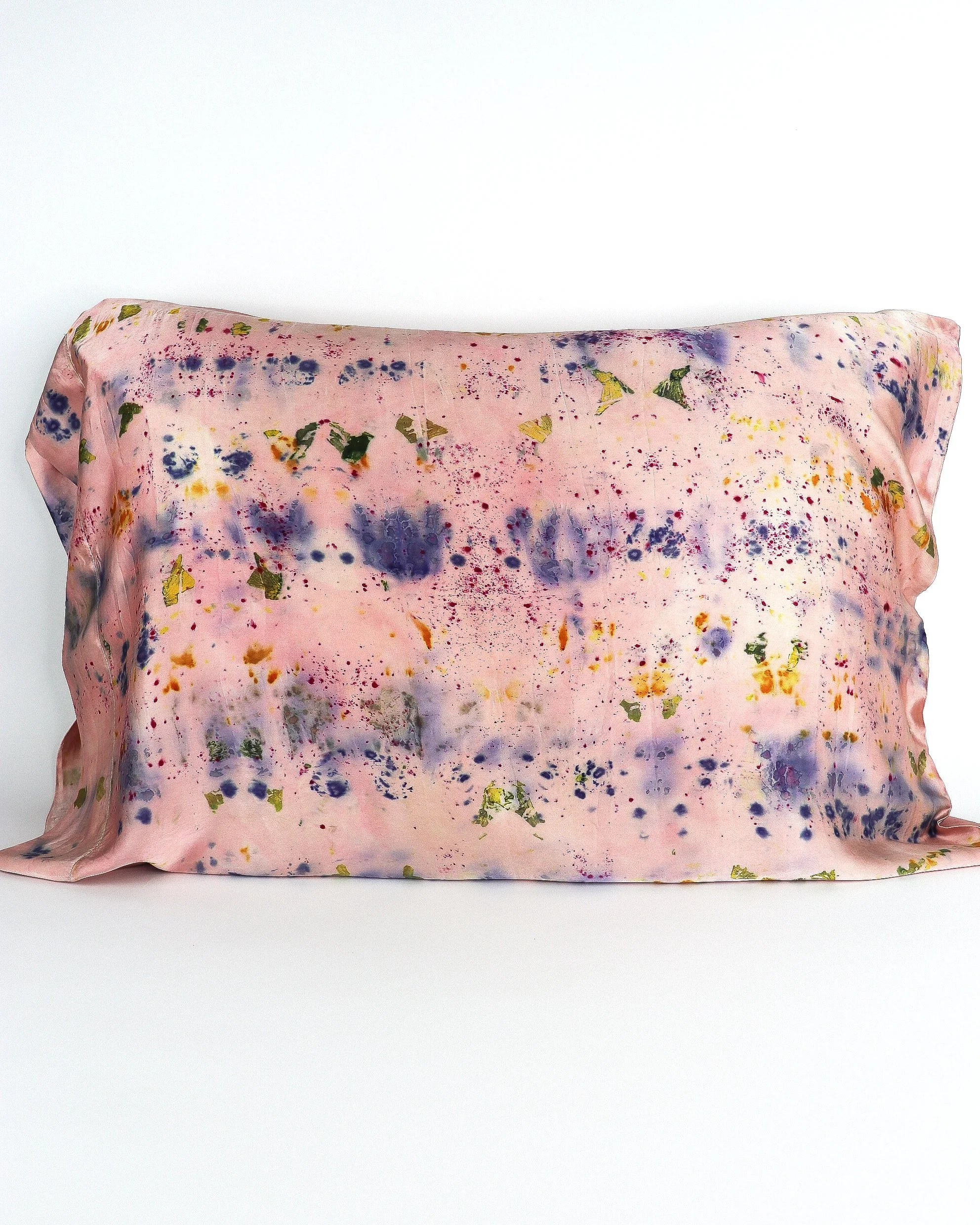 Botanically Dyed Silk Pillowcase eco printed with flowers. Silk Charmeuse pillowcase.