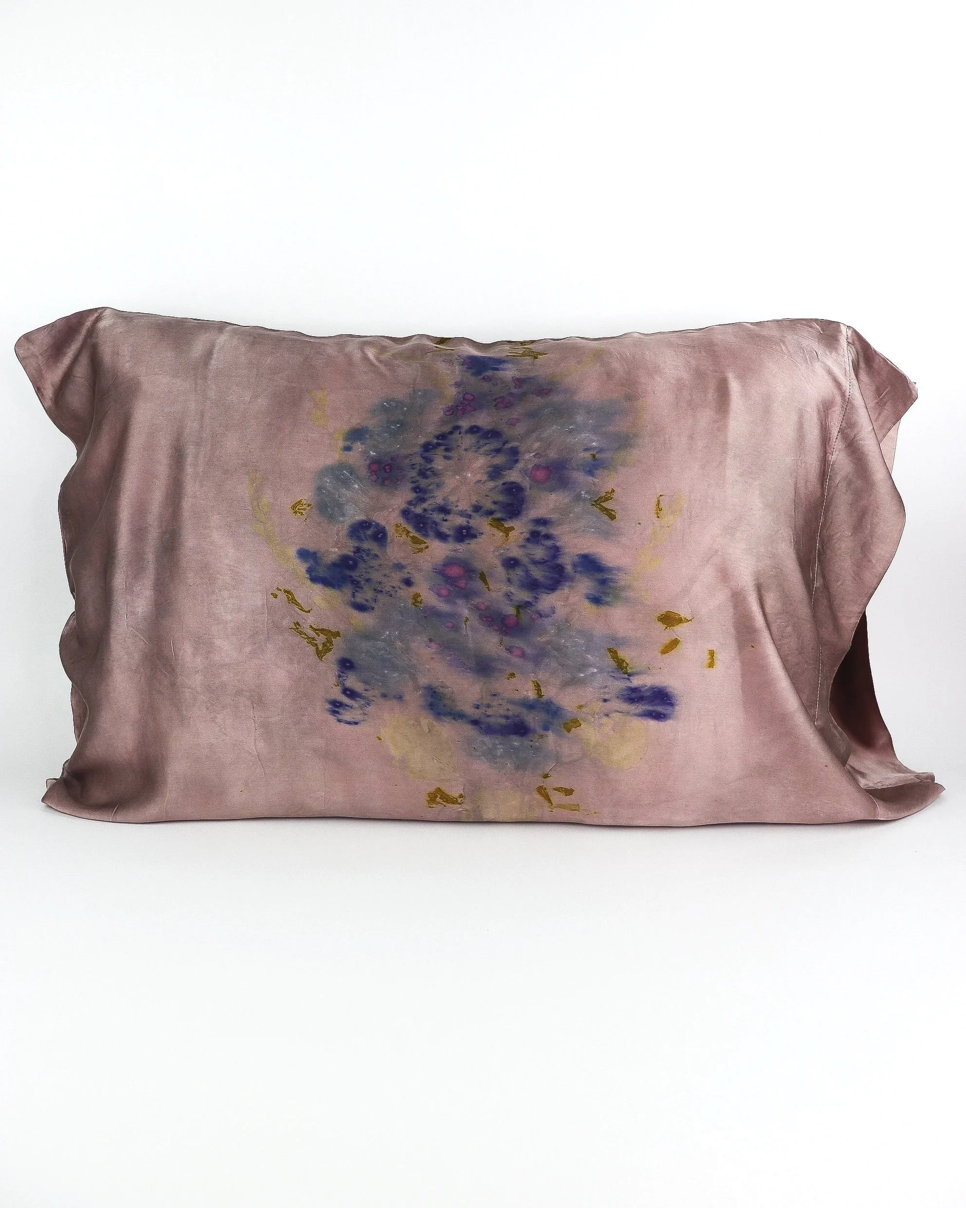 Botanically Dyed Silk Pillowcase eco printed with flowers. Mulberry silk Charmeuse pillowcase set of 2.