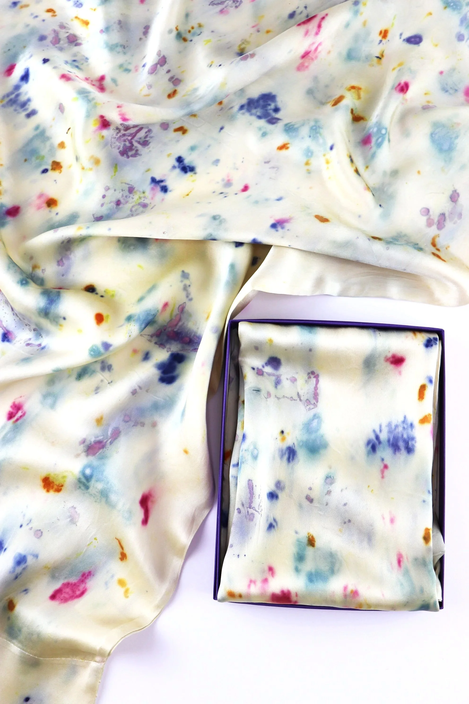 AJNA California naturally dyed textiles. Botanically Dyed Silk Pillowcase eco printed with flowers. Silk Charmeuse pillowcase set of 2