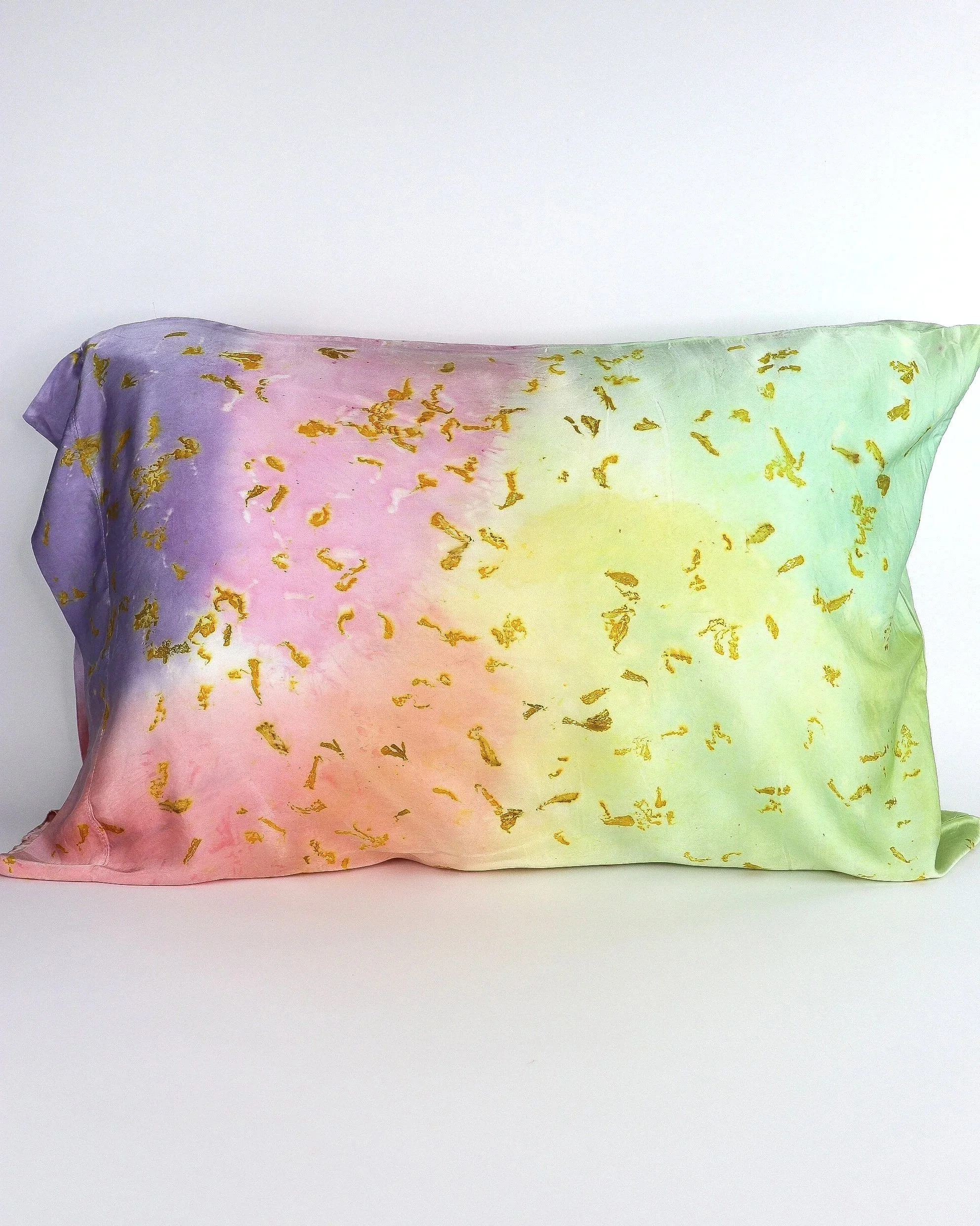 Botanically Dyed Silk Pillowcase eco printed with flowers. Silk Charmeuse pillowcase set of 2.