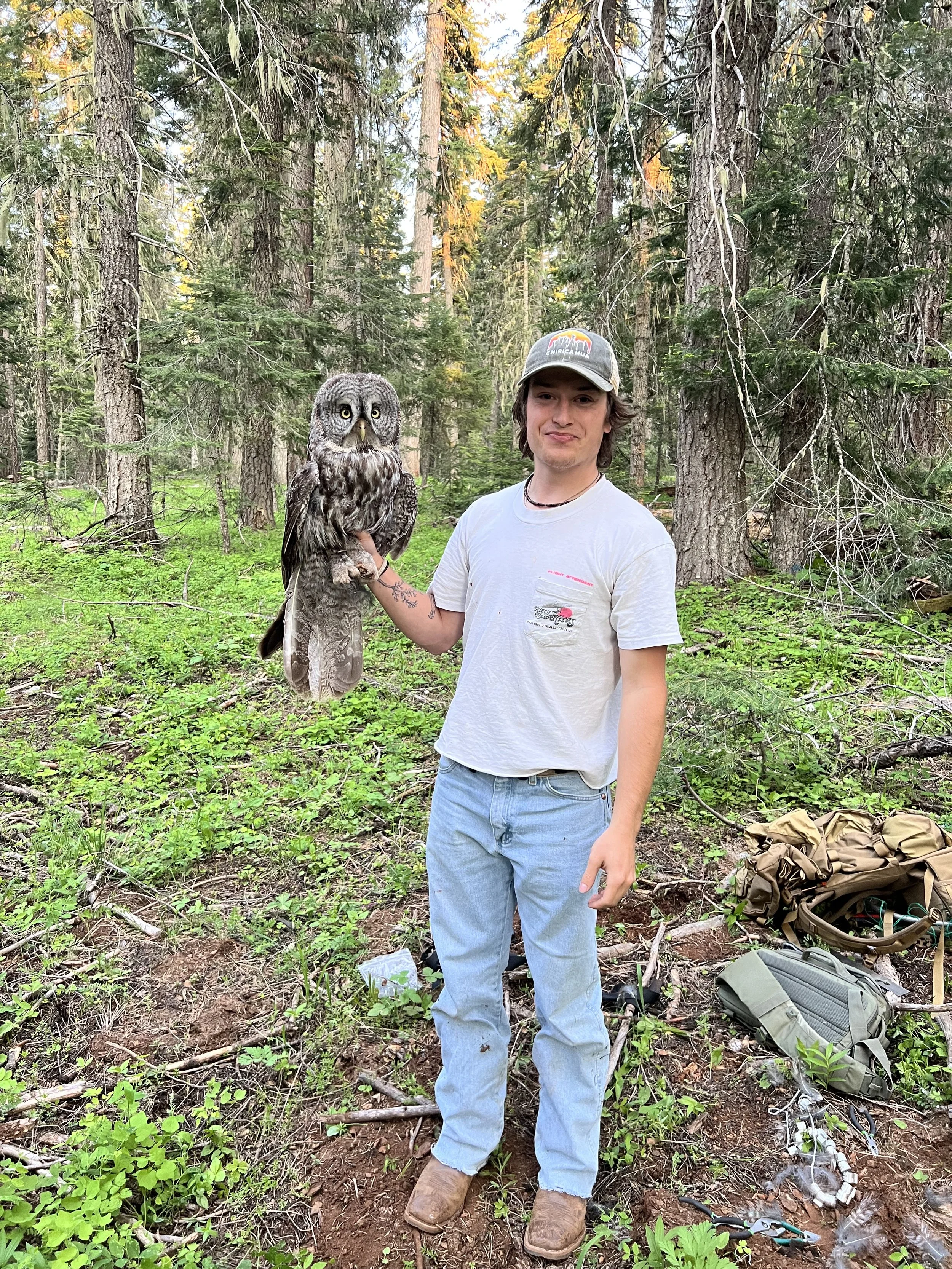 Myself and a gorgeous Great Gray Owl.