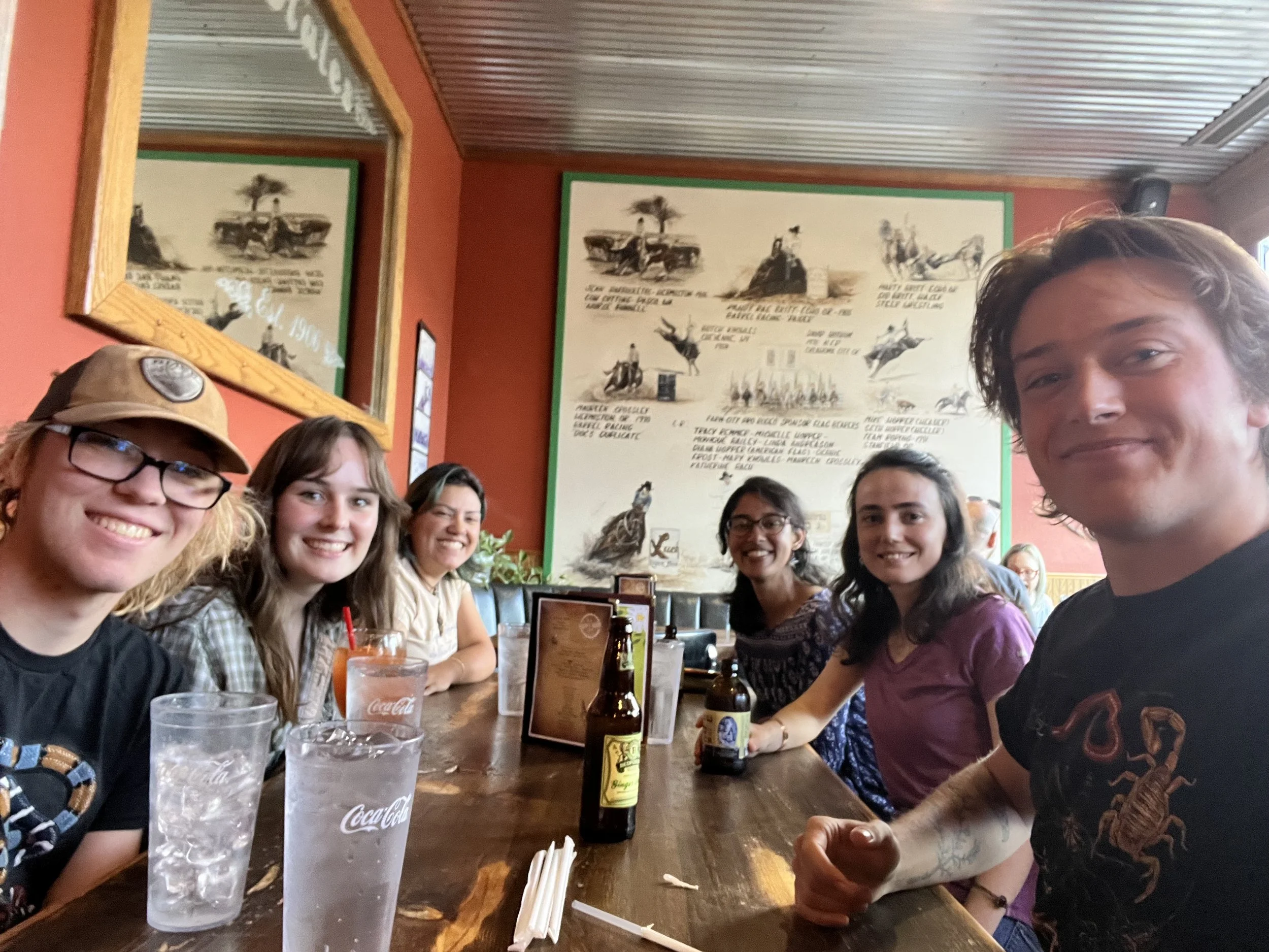 Elliott, Clara, Priscilla, Mala, Elif, and I enjoying some food in town. 