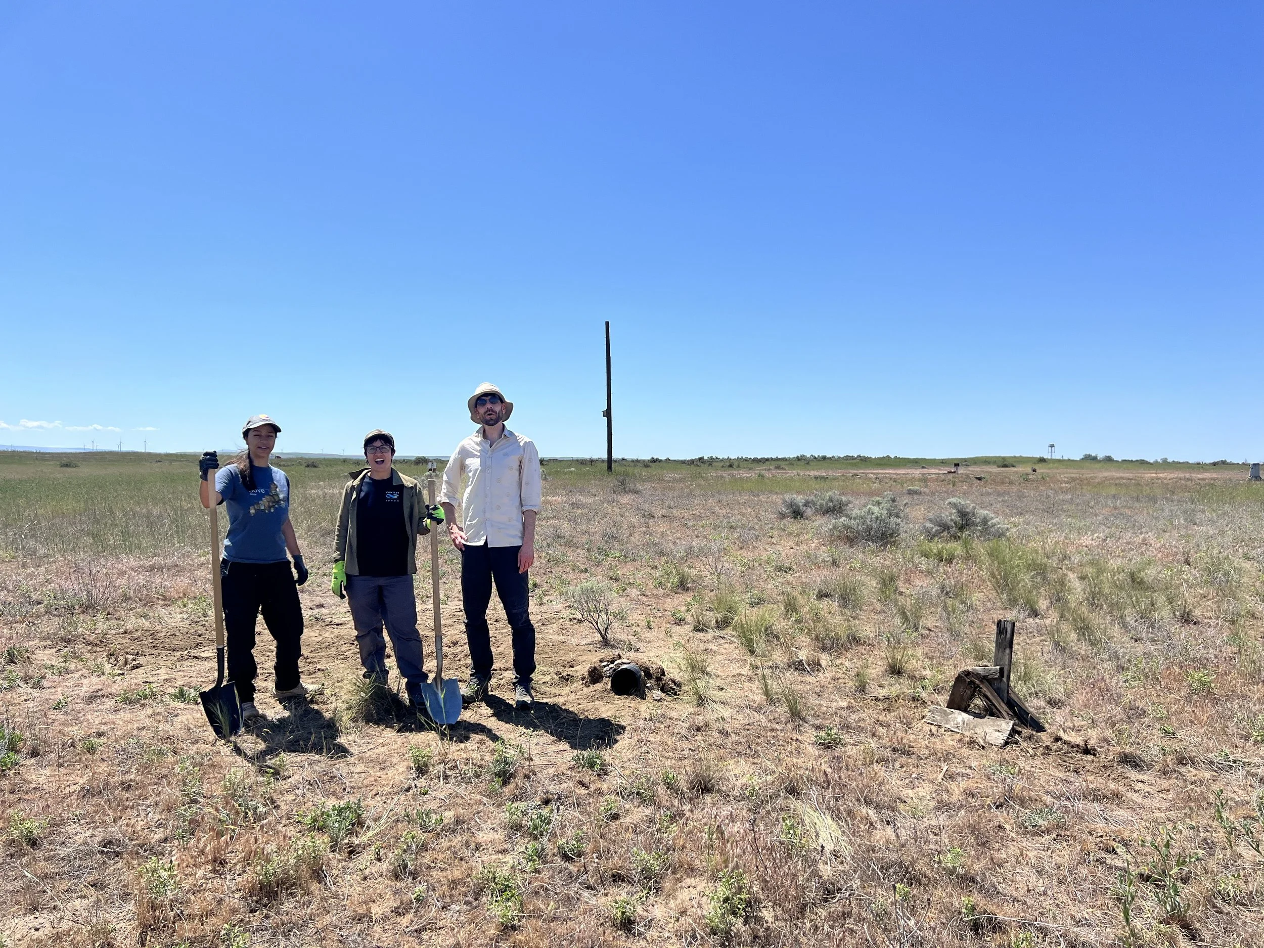 Gabriela, Anahi, and Joris after installing a new burrow.
