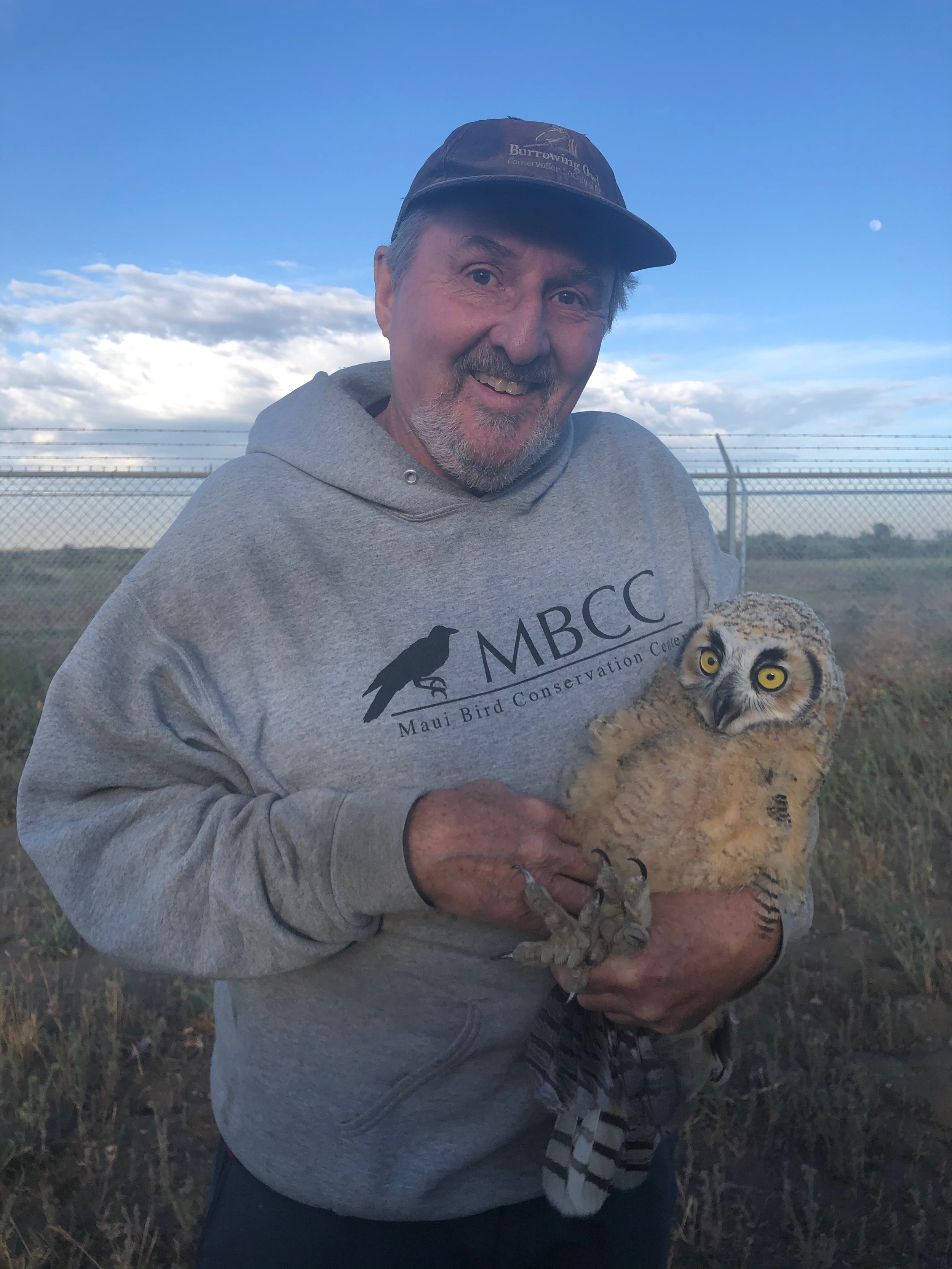 DJ with a juvenile great horned owl. 