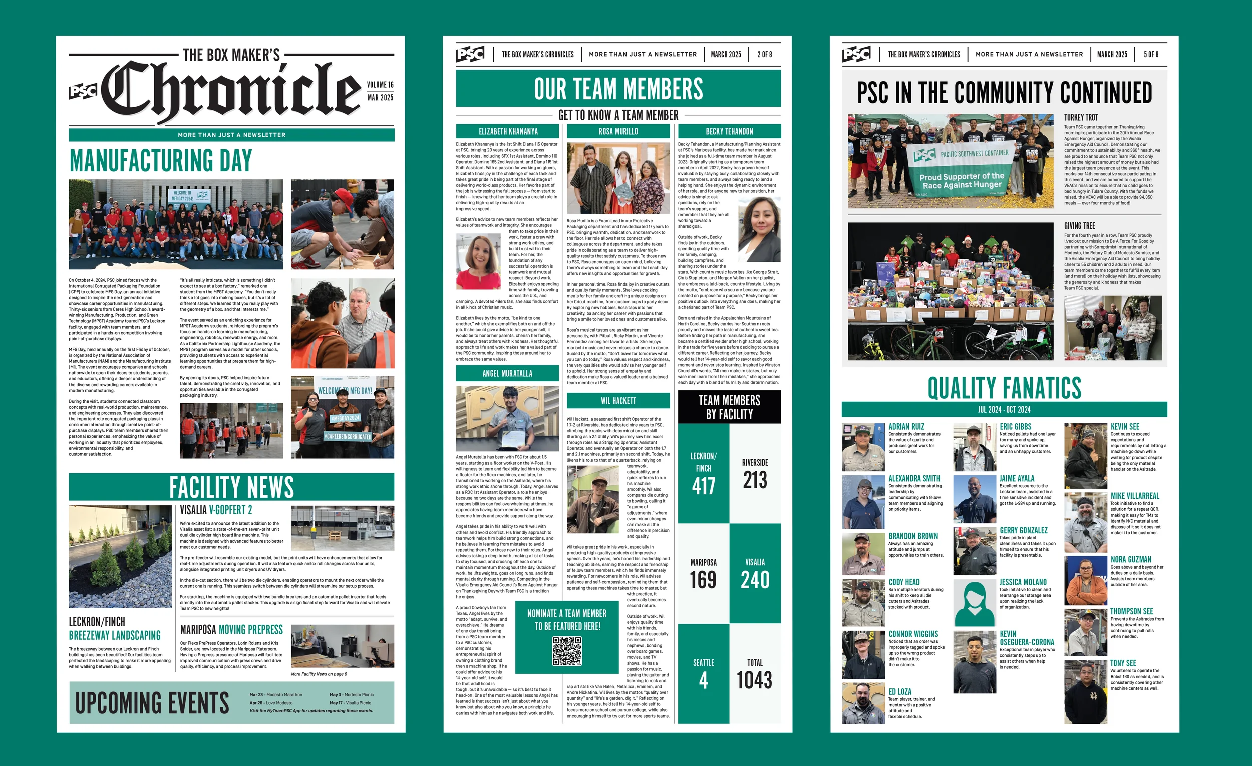 Employee newsletter and internal communications publication design for Pacific Southwest Container featuring company news, employee recognition, and organizational updates.