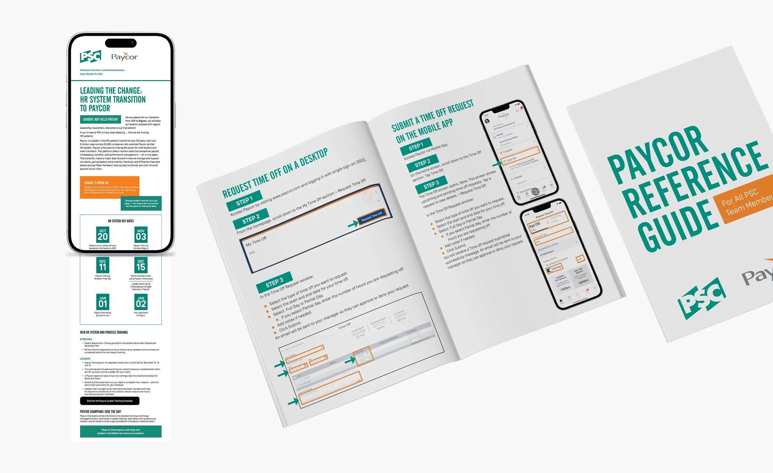 Employee training guide and onboarding reference materials designed for Paycor software implementation at Pacific Southwest Container.