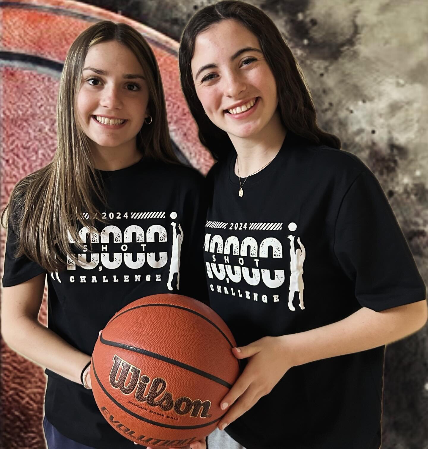 Minnechaug varsity basketball players- modeling our 10k shots challenge shirt. Improve your game and help support refugee schools. Sign up today- link in bio.