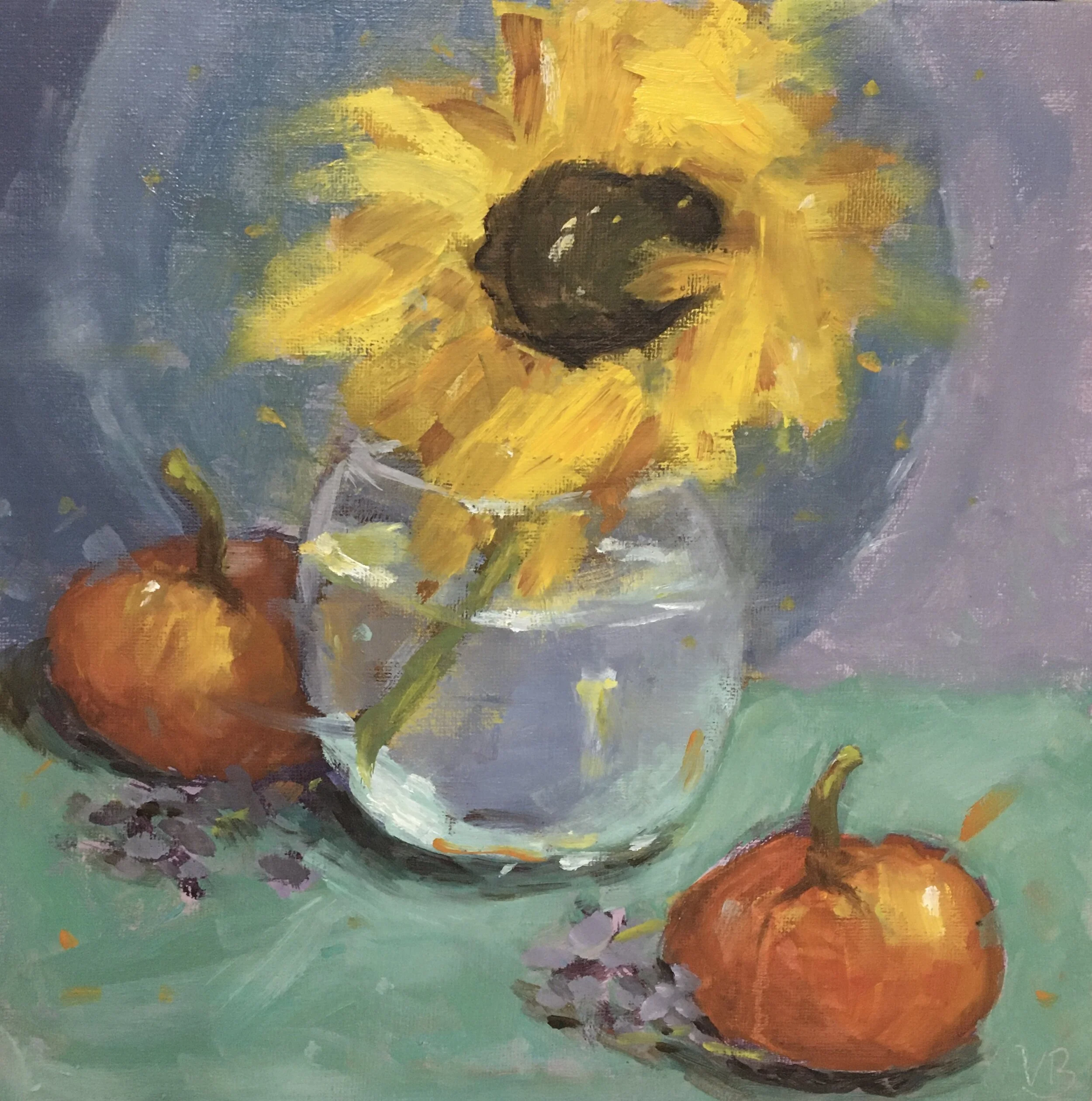 VBiedron Sunflower with Mini Pumpkins 10x10 oils.jpg