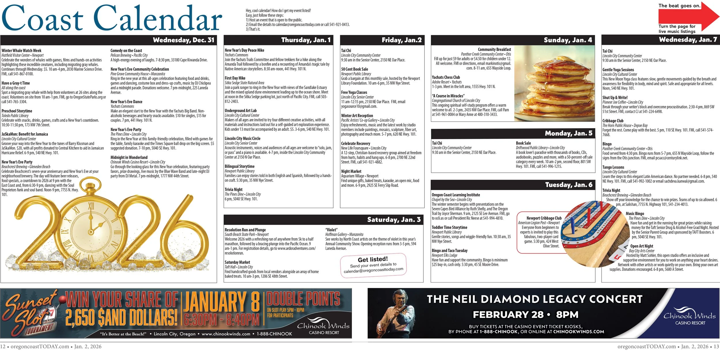 Coast Calendar: Dec. 31-Jan. 7