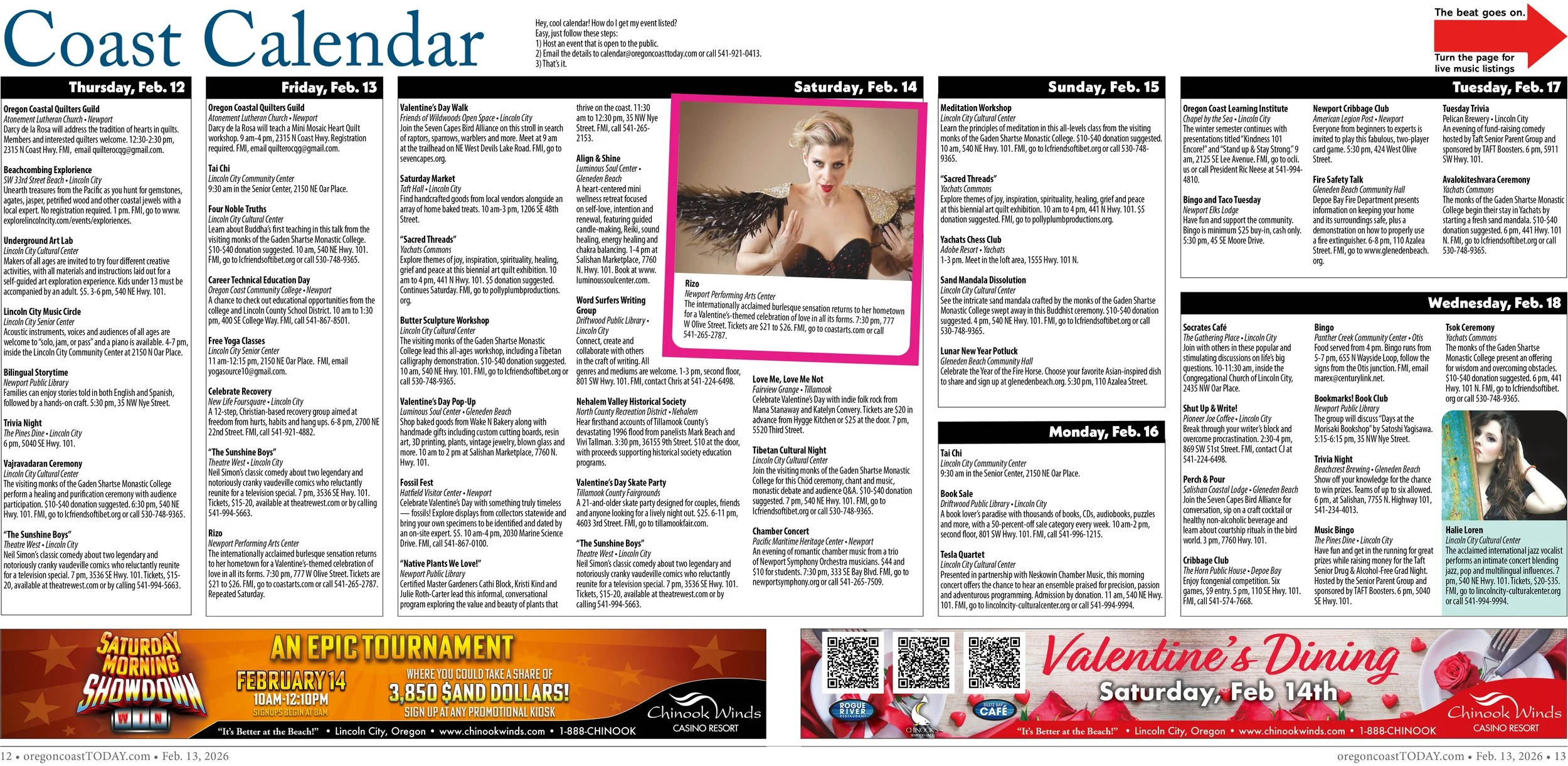 Coast Calendar: Feb. 12-18