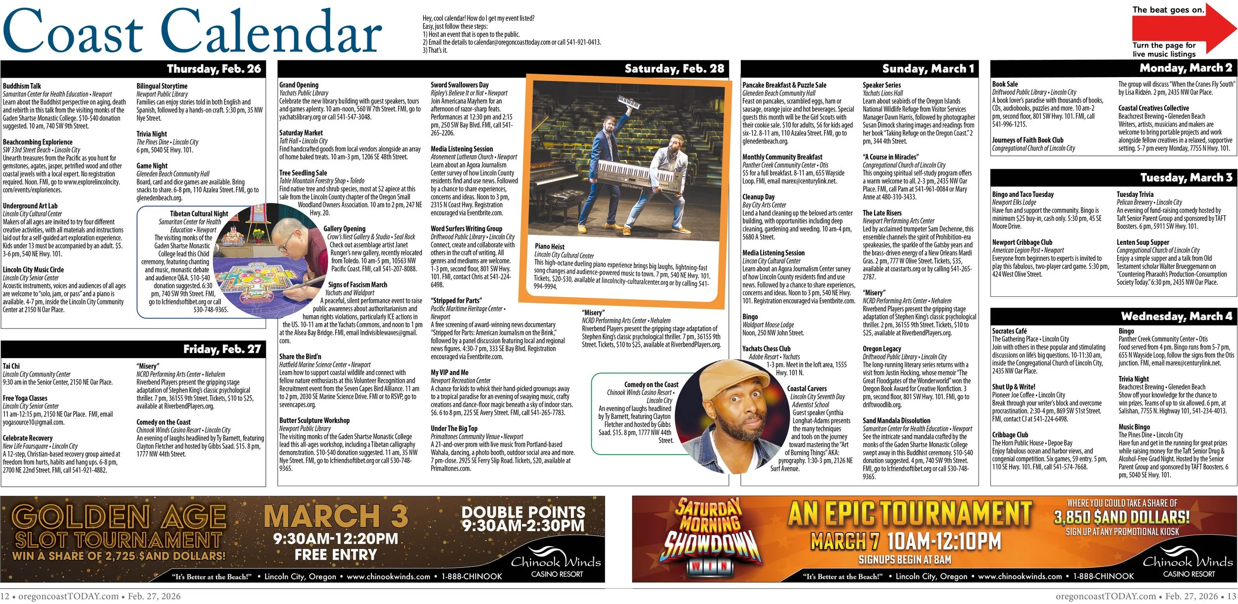 Coast Calendar: Feb. 26-March 4