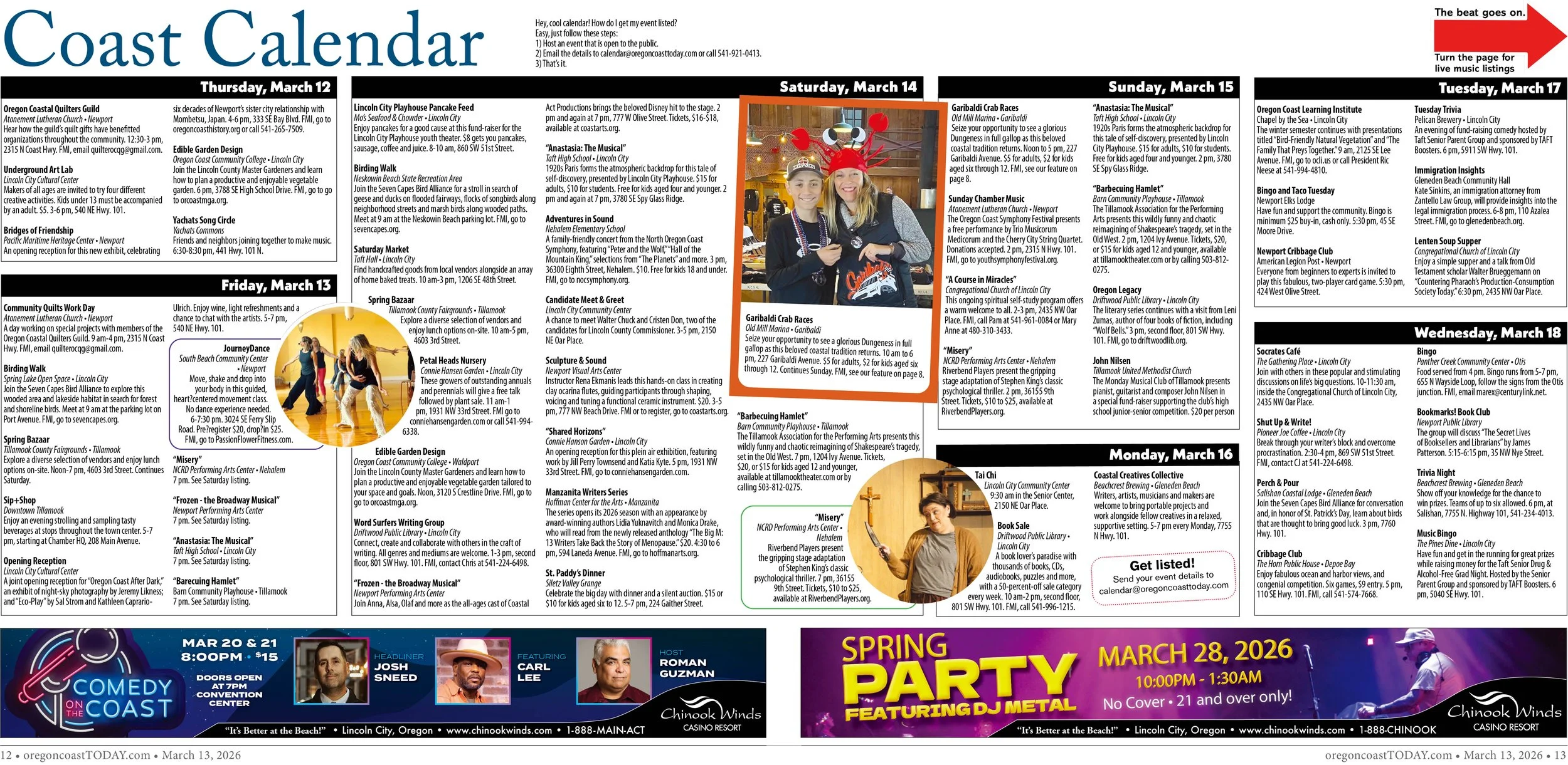 Coast Calendar: March 12-18