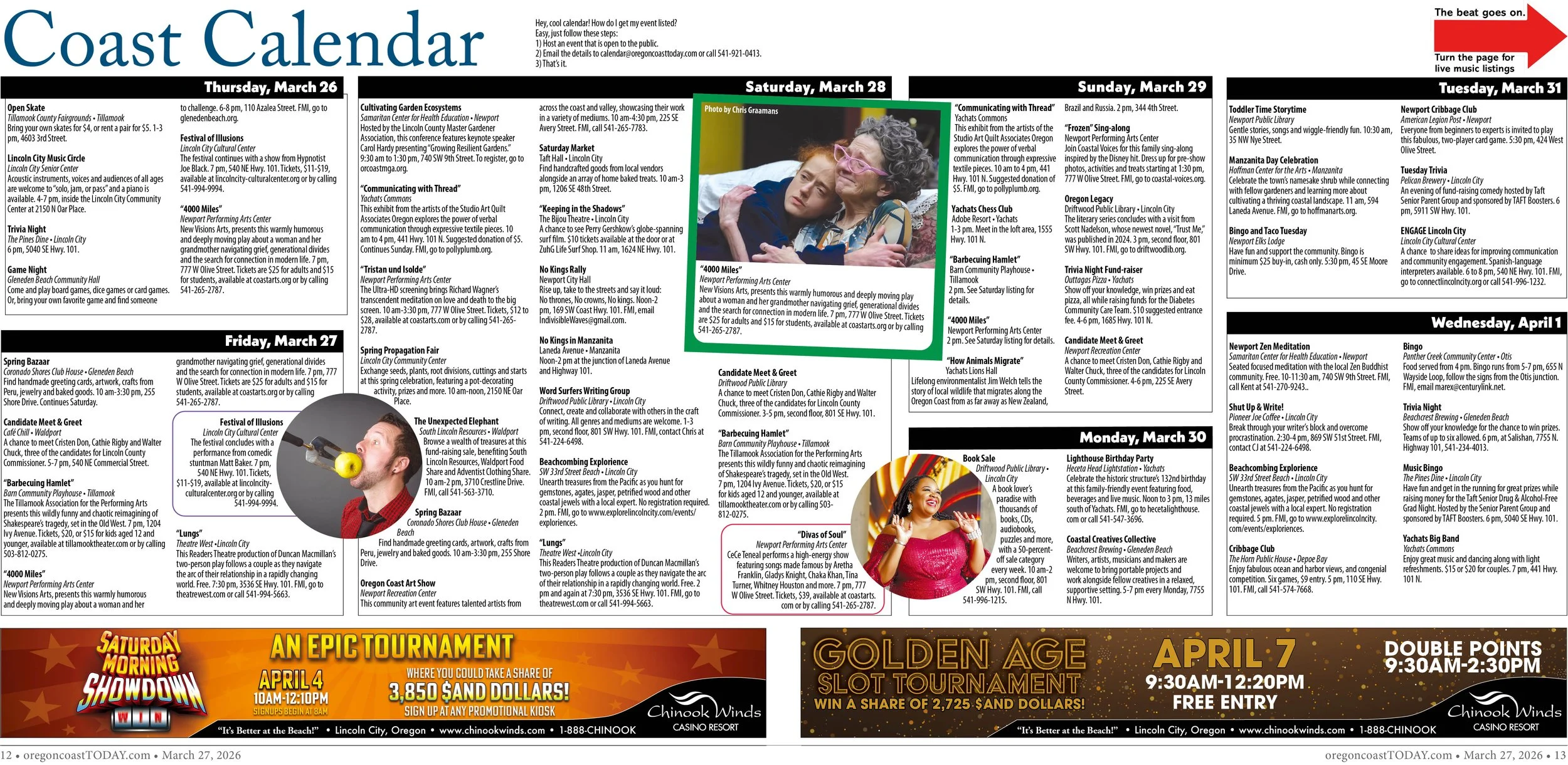 Coast Calendar: March 26-April 1